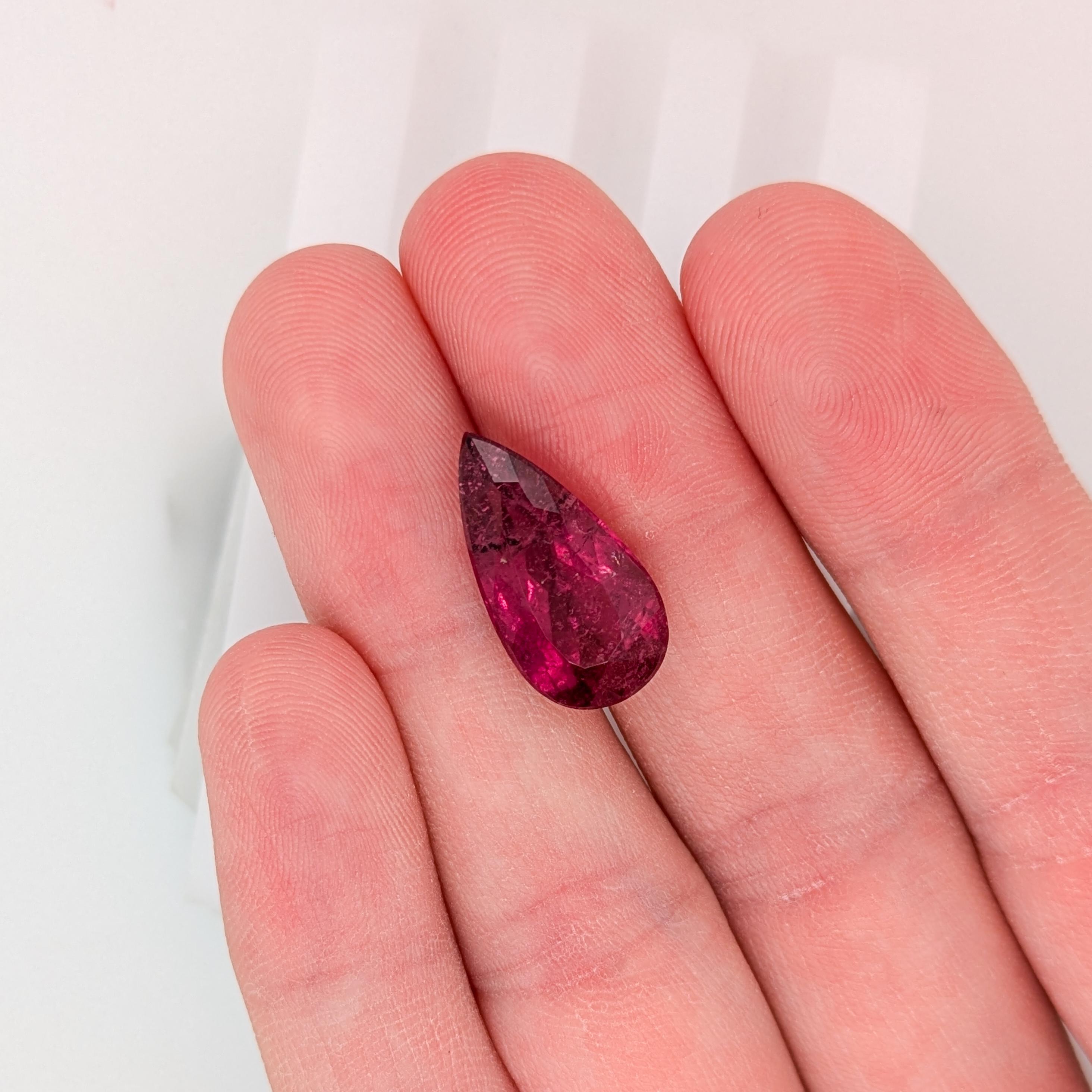 NNJ Designs presents a 7.37 carat pear shaped Rubellite Tourmaline loose gemstone! This Rubellite Tourmaline gemstone would be perfect for the jewelry setting of your choice and can be a lovely October birthstone gift for your loved