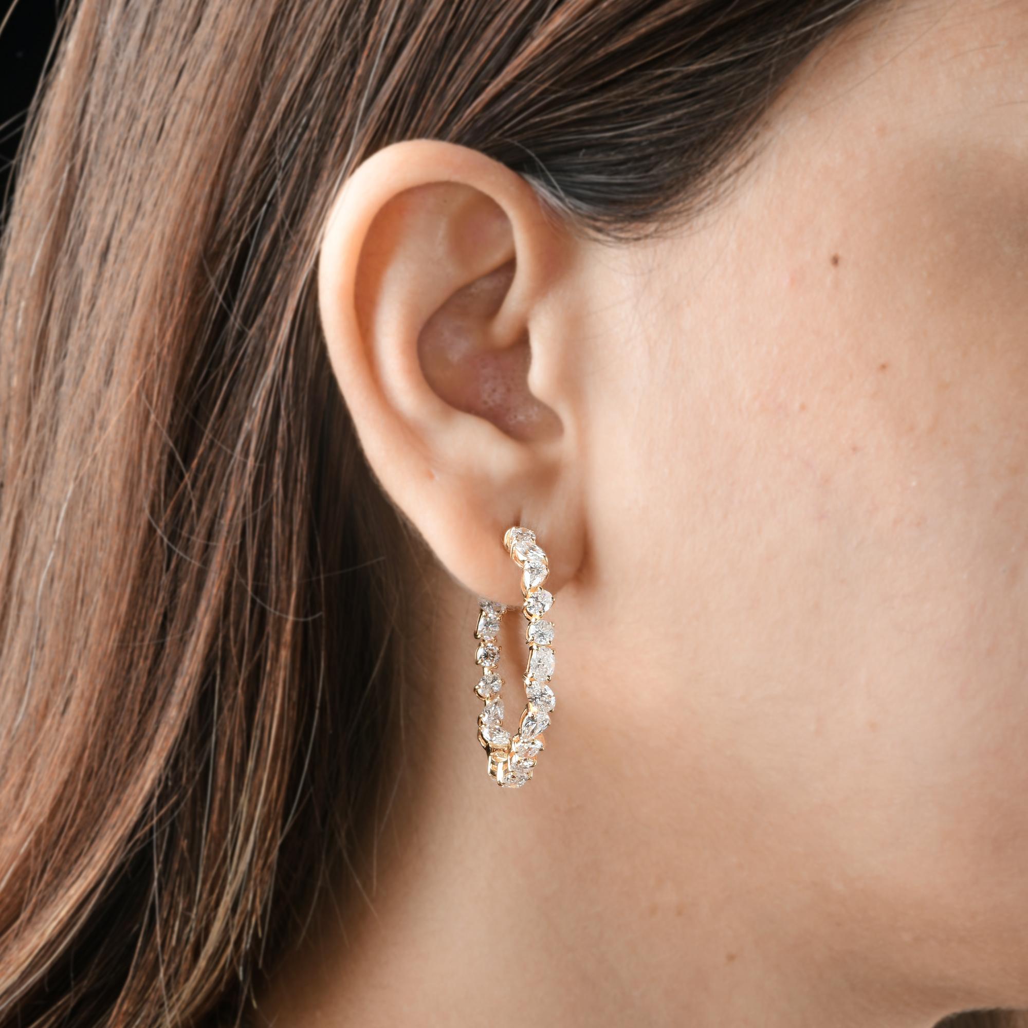 7,4 Karat SI Reinheit HI Farbe Diamant-Creolen-Ohrringe 18 Karat Gelbgold Schmuck (Tropfenschliff) im Angebot