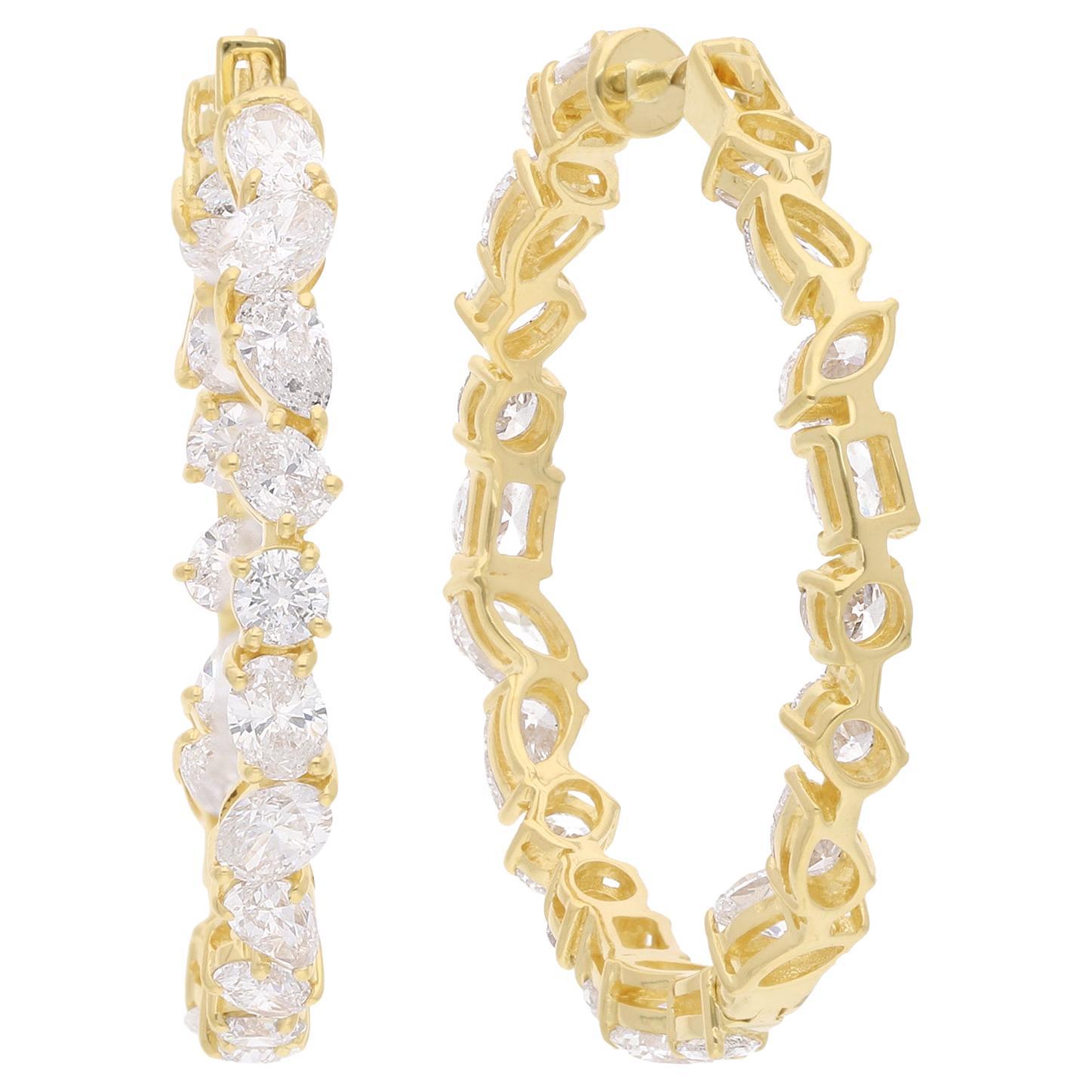 7.4 Carat SI Clarity HI Color Diamond Hoop Earrings 18 Karat Yellow Gold Jewelry For Sale
