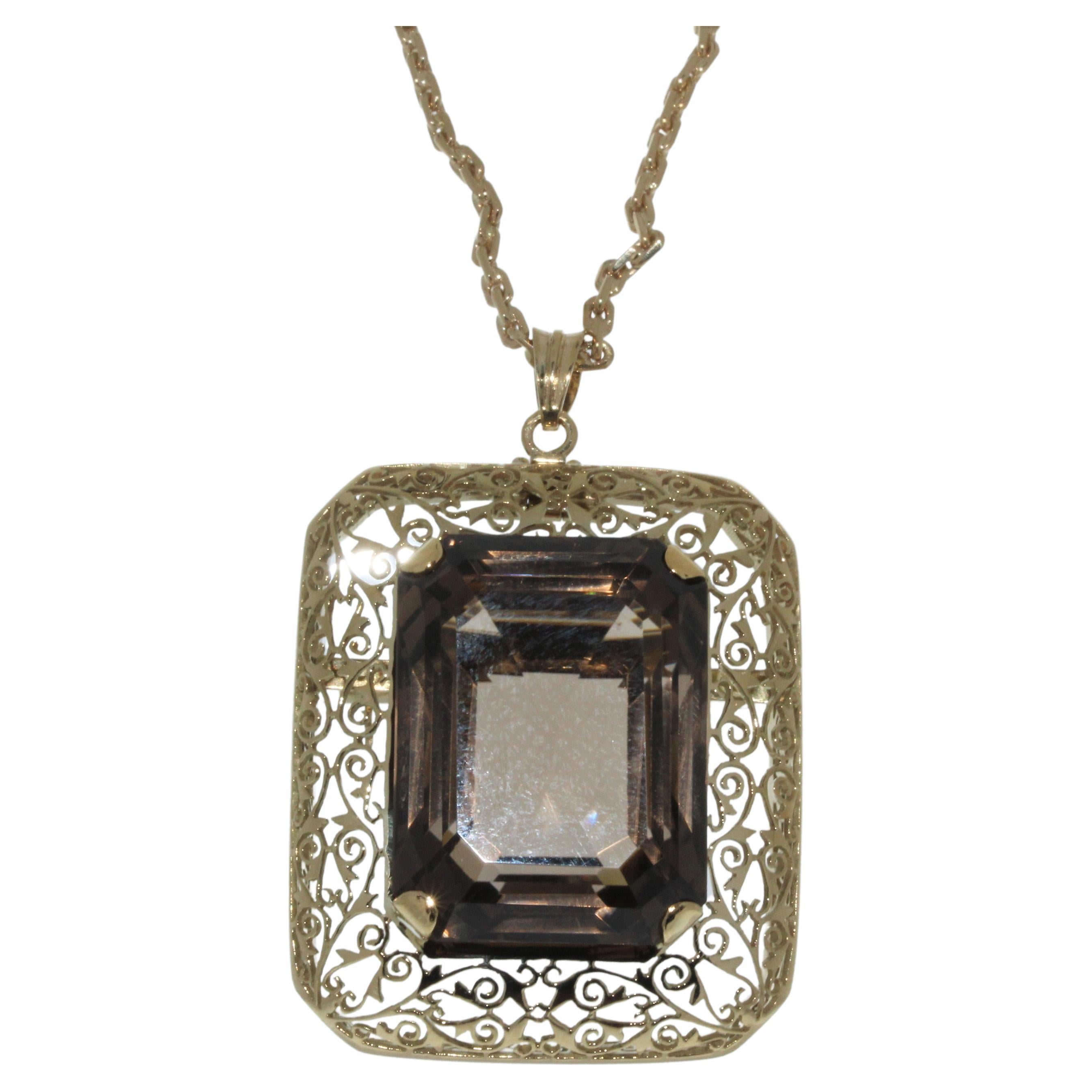 74 Carat Topaz Necklace in 14K Yellow Gold For Sale