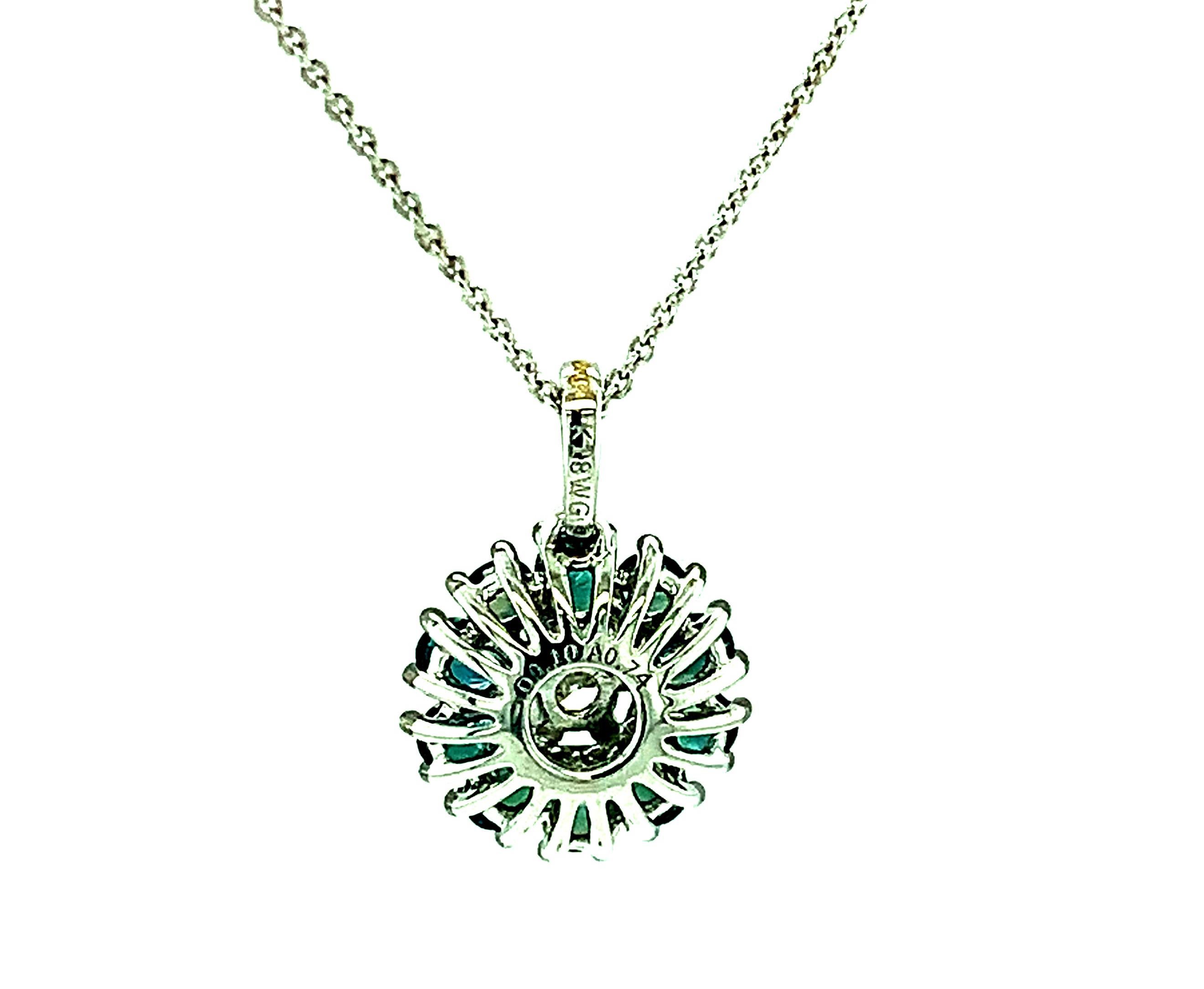 Women's Alexandrite Floral Cluster and Diamond Pendant in White Gold, Adjustable Chain For Sale