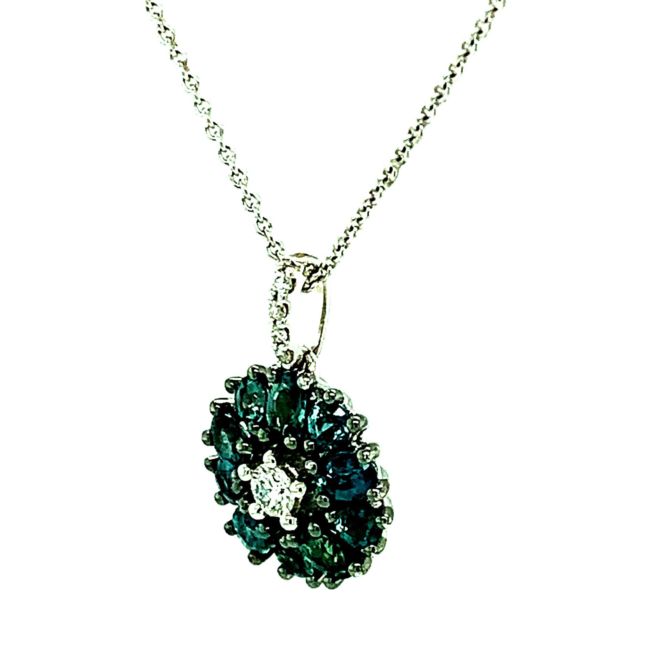 Alexandrite Floral Cluster and Diamond Pendant in White Gold, Adjustable Chain For Sale 2