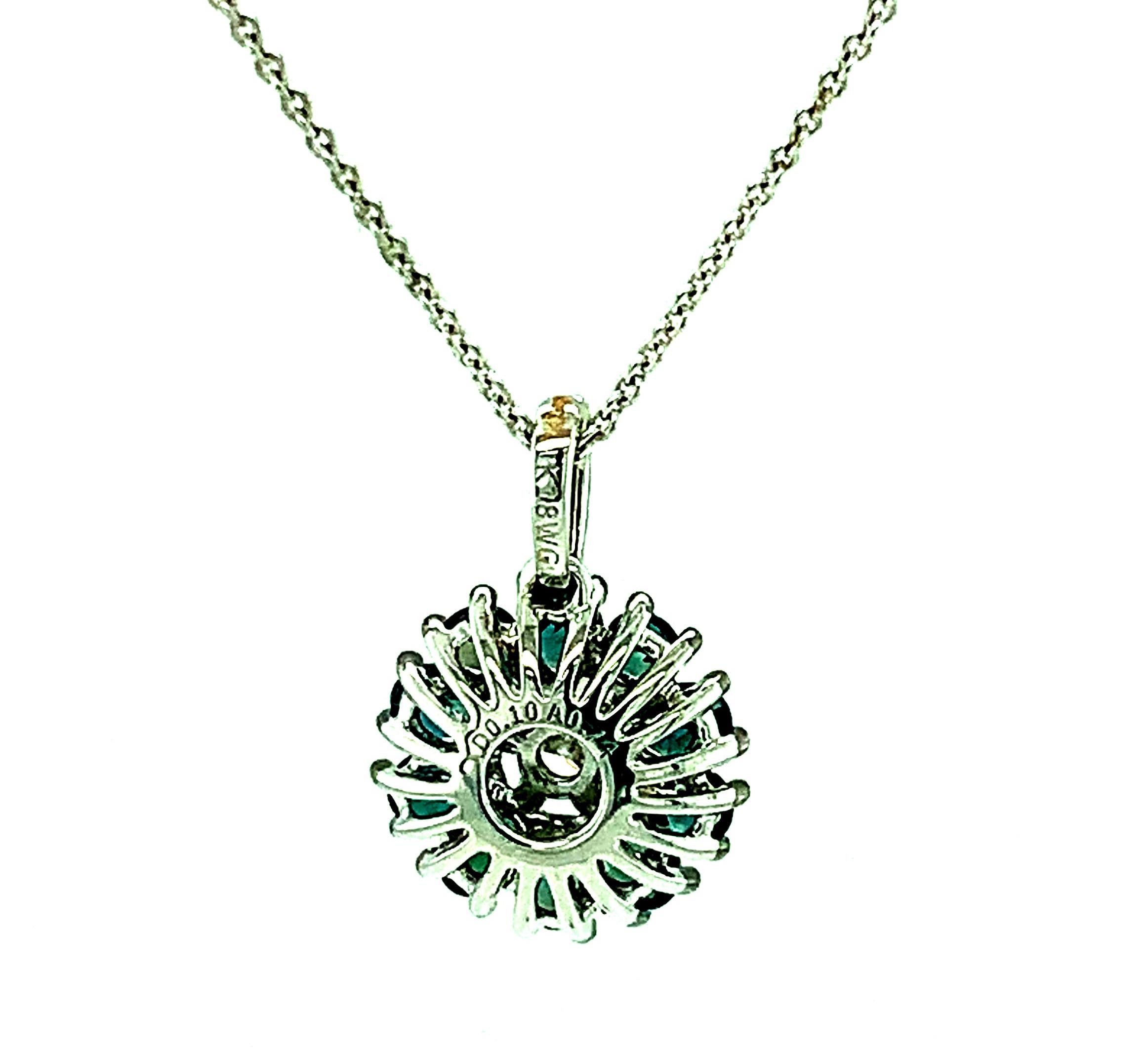 Alexandrite Floral Cluster and Diamond Pendant in White Gold, Adjustable Chain In New Condition For Sale In Los Angeles, CA