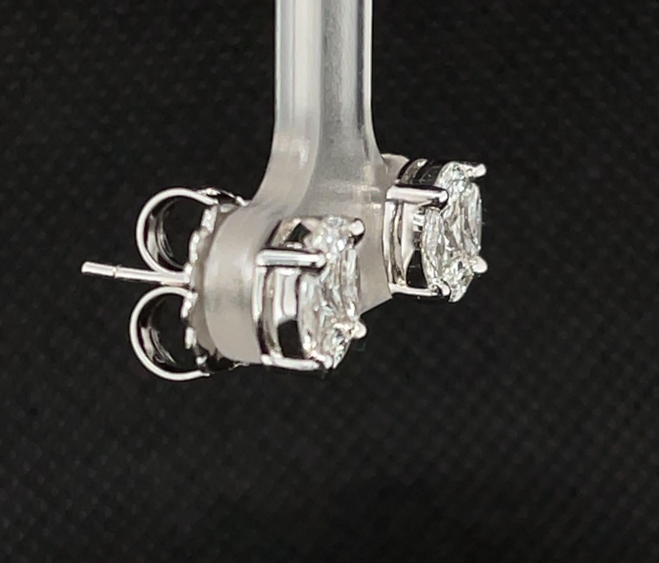 da uomo o donna Orecchini con diamanti Princess e Marquise a illusione in oro bianco 18 carati in vendita