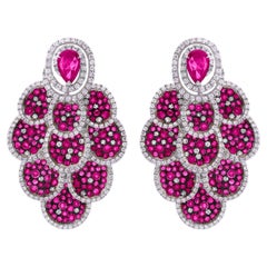 7.4ct. t.w. Ruby and 3.4ct. t.w. Diamond Floral Stud Earrings in 18k White Gold