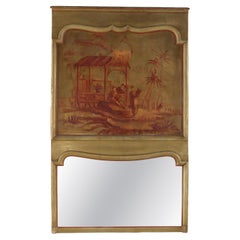 74" French Trumeau Mirror With Oil On Canvas Chinese Genre Scene Painting 19thC