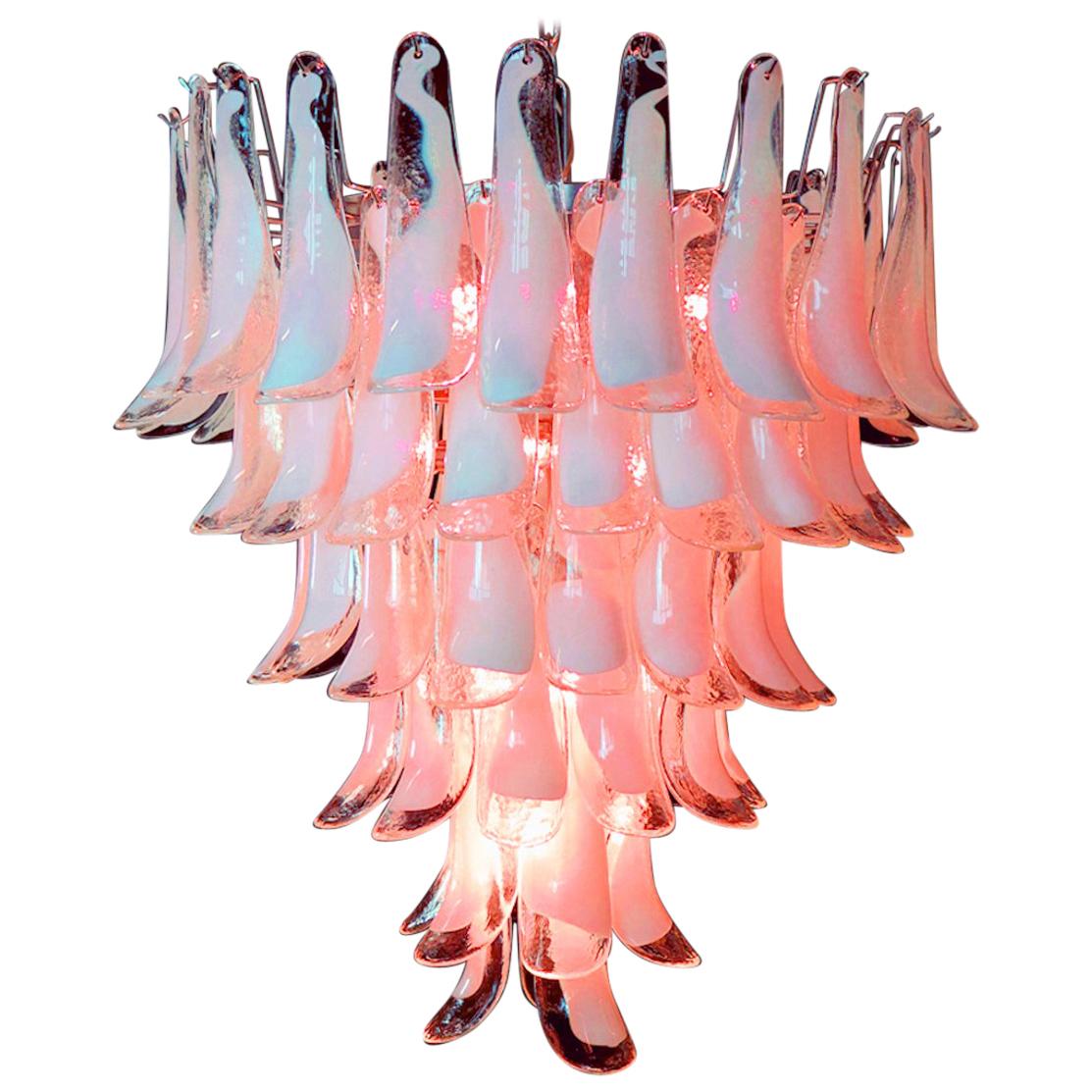 74 Glass Pink Petal Chandeliers, Murano