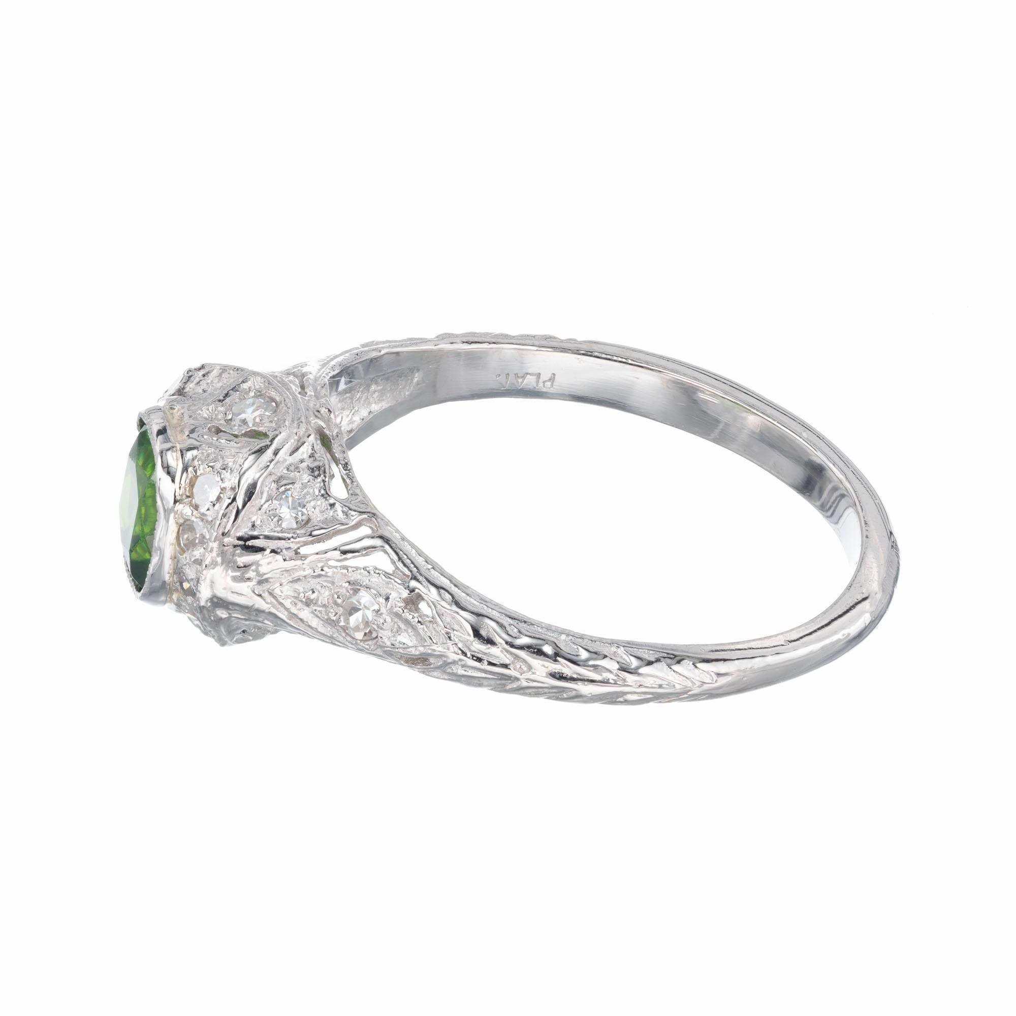 .74 Karat Grüner Demantoid Granat Diamant Platin Verlobungsring Damen