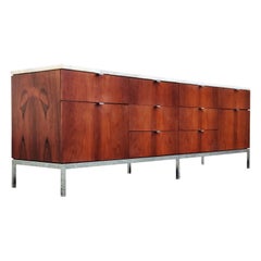 74" Long Calacatta Marble Rosewood Florence Knoll Executive Credenza Cabinet