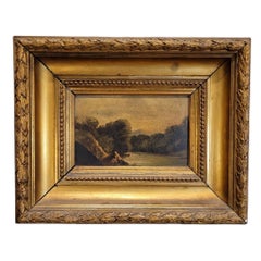 74 Oil on panel, French Romantic School, “River Landscape”, France