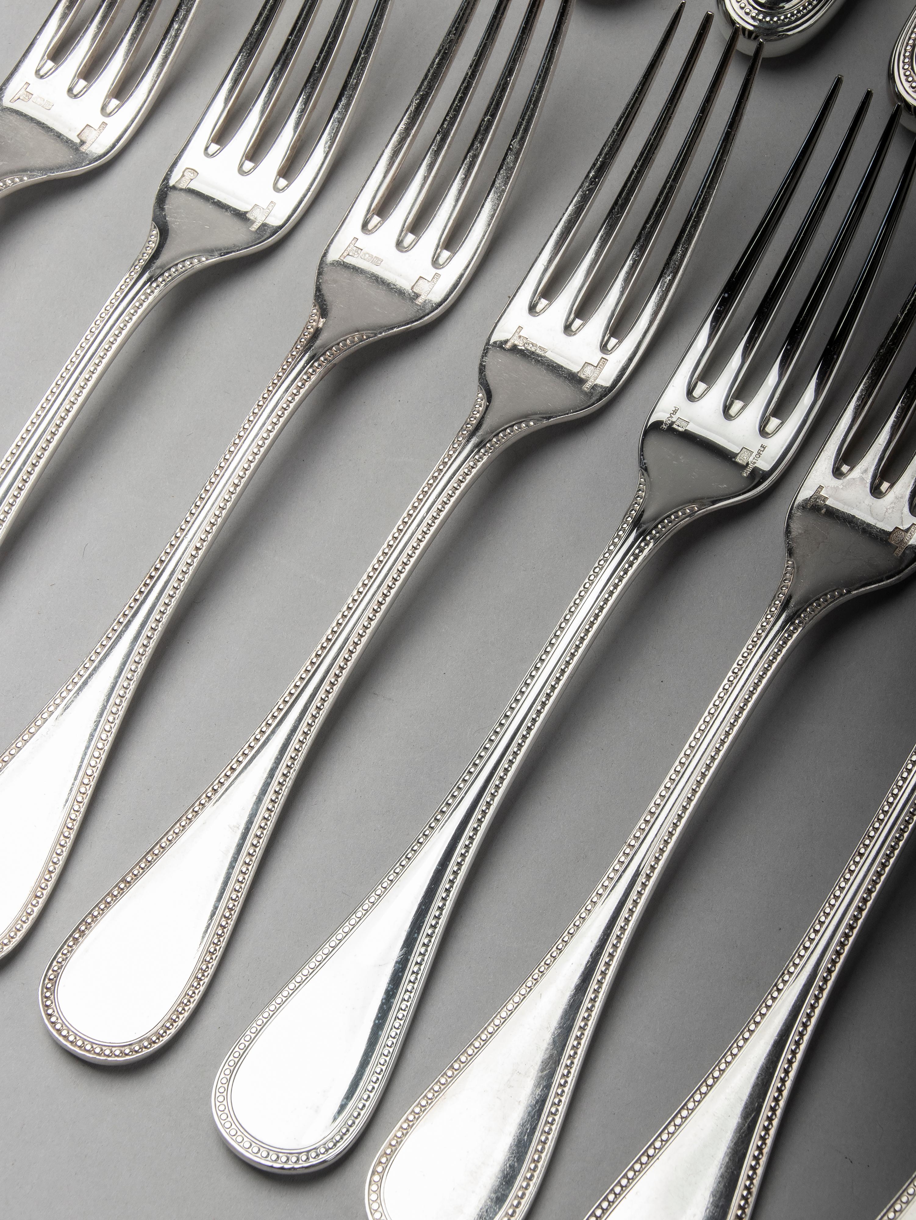 74-Piece Set of Silver-Plated Flatware by Christofle Model 'Perles' for 12 11