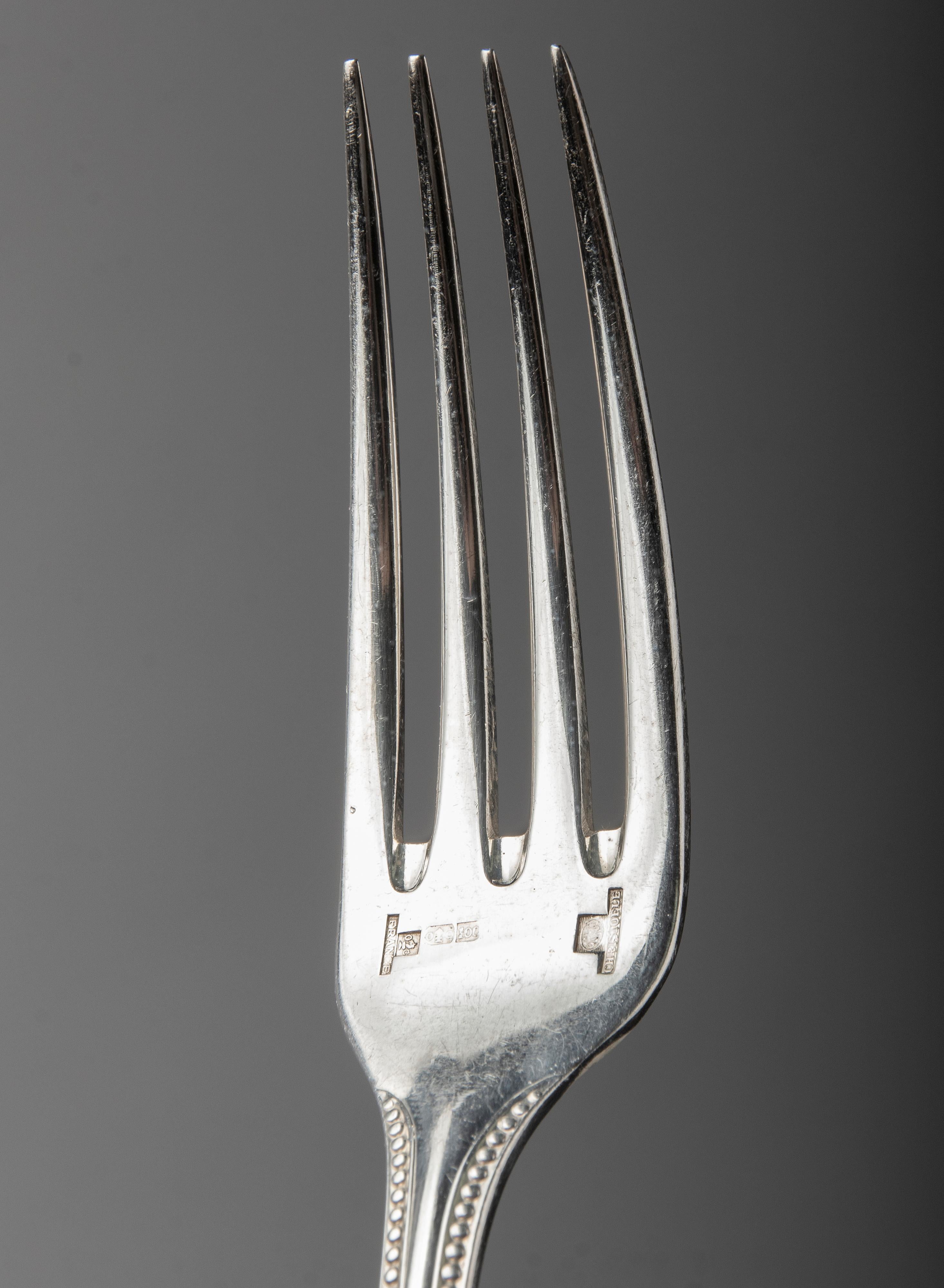 Silver Plate 74-Piece Set of Silver-Plated Flatware by Christofle Model 'Perles' for 12