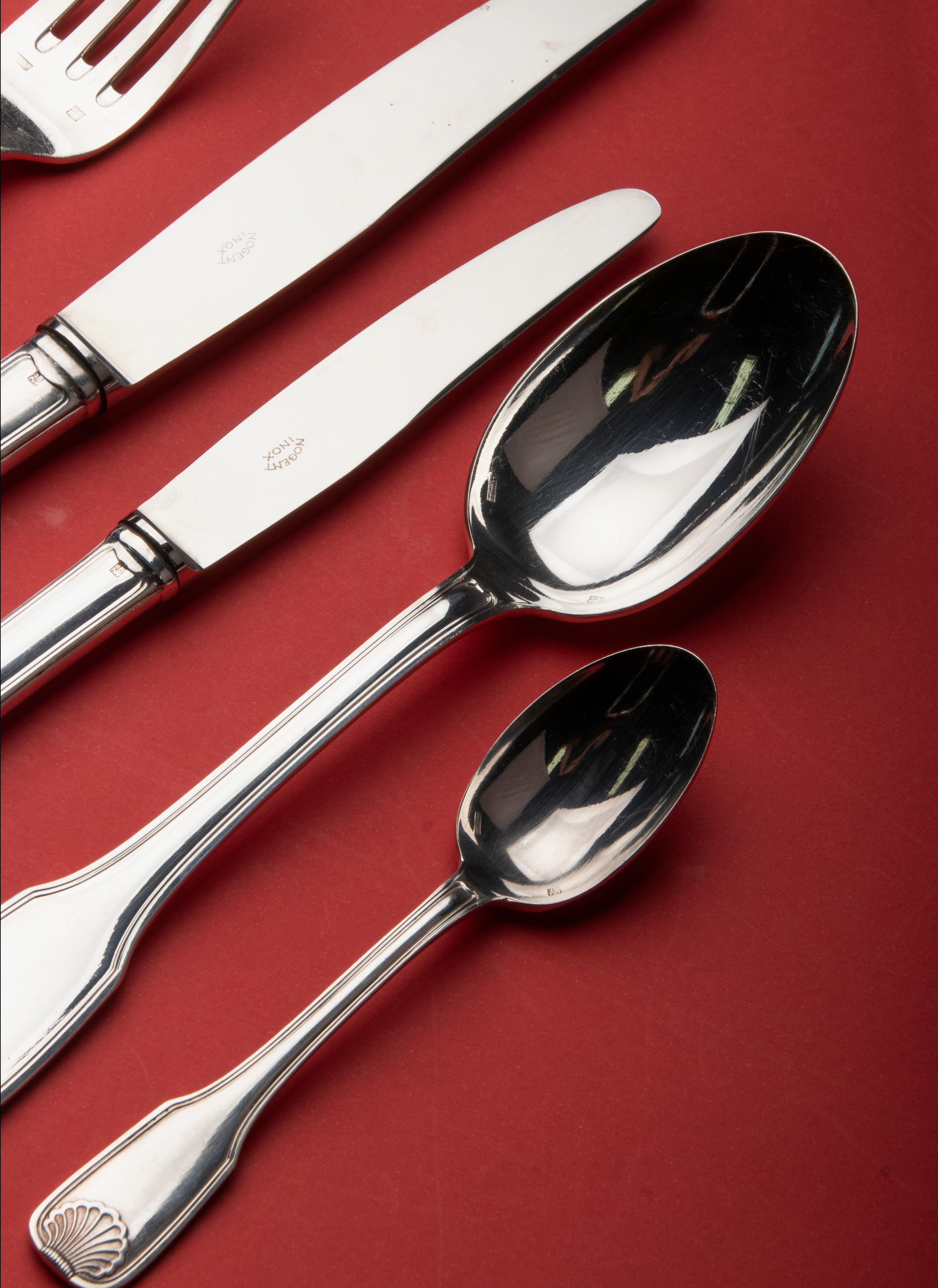 20th Century 74-Piece set of Silver Plated Flatware by François Frionnet model Coquille