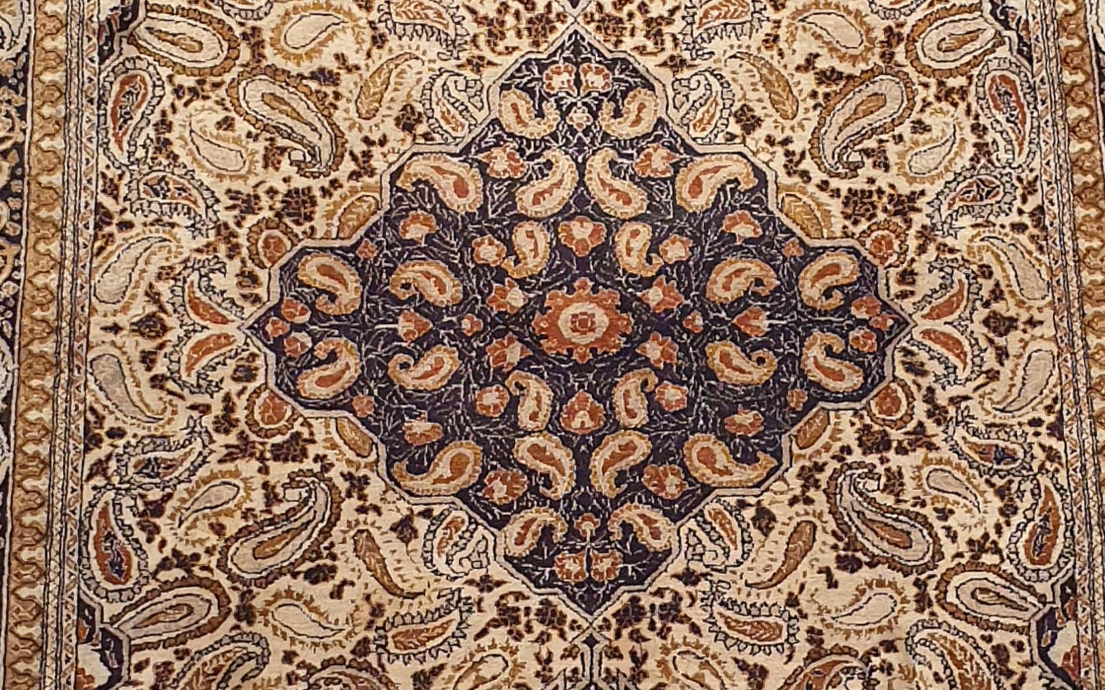 Central Asian 740 - Beautiful Vintage Silk Qom Rug For Sale