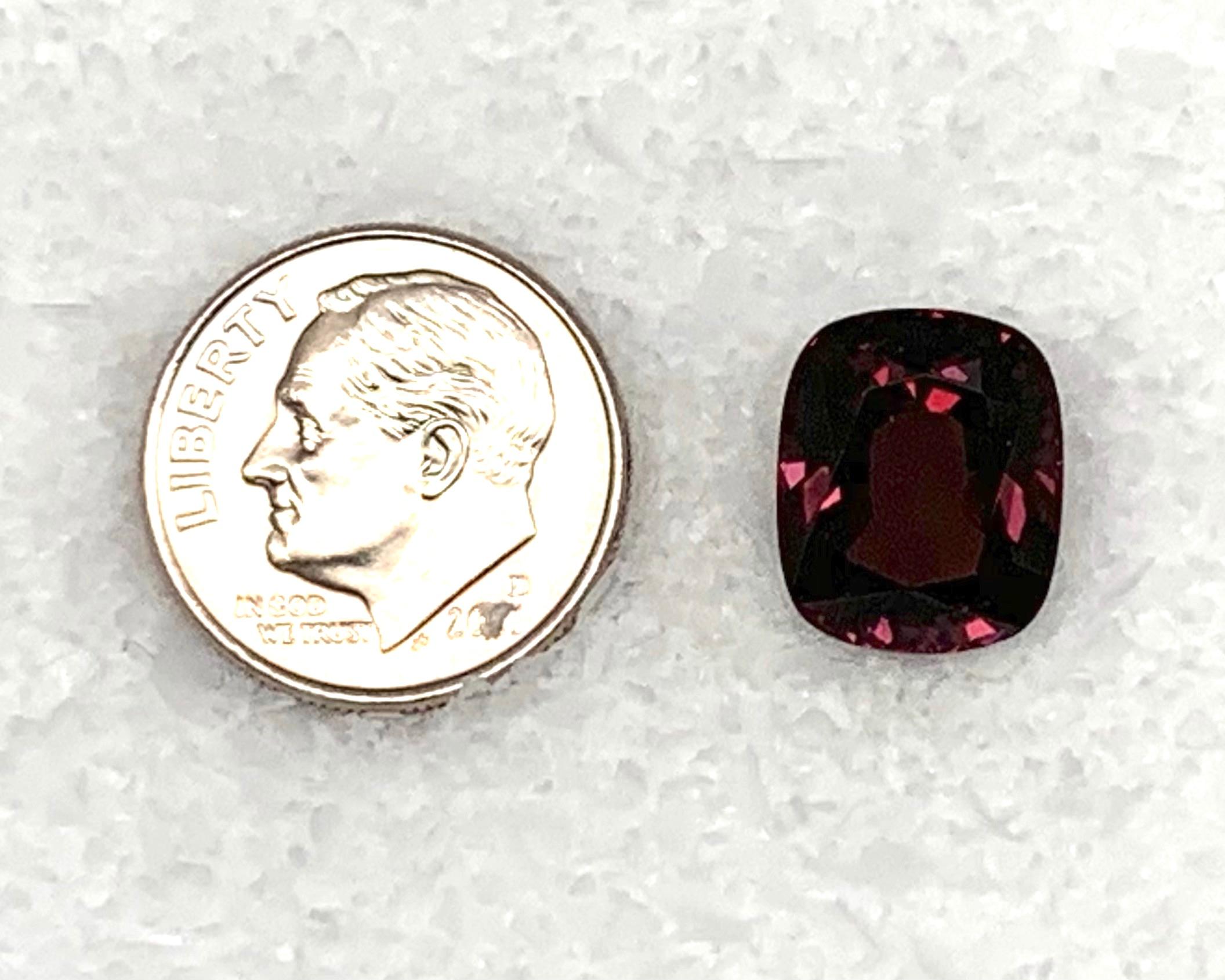 7.40 Carat Burgundy Rhodolite Garnet Cushion, Unset Loose Gemstone In New Condition For Sale In Los Angeles, CA