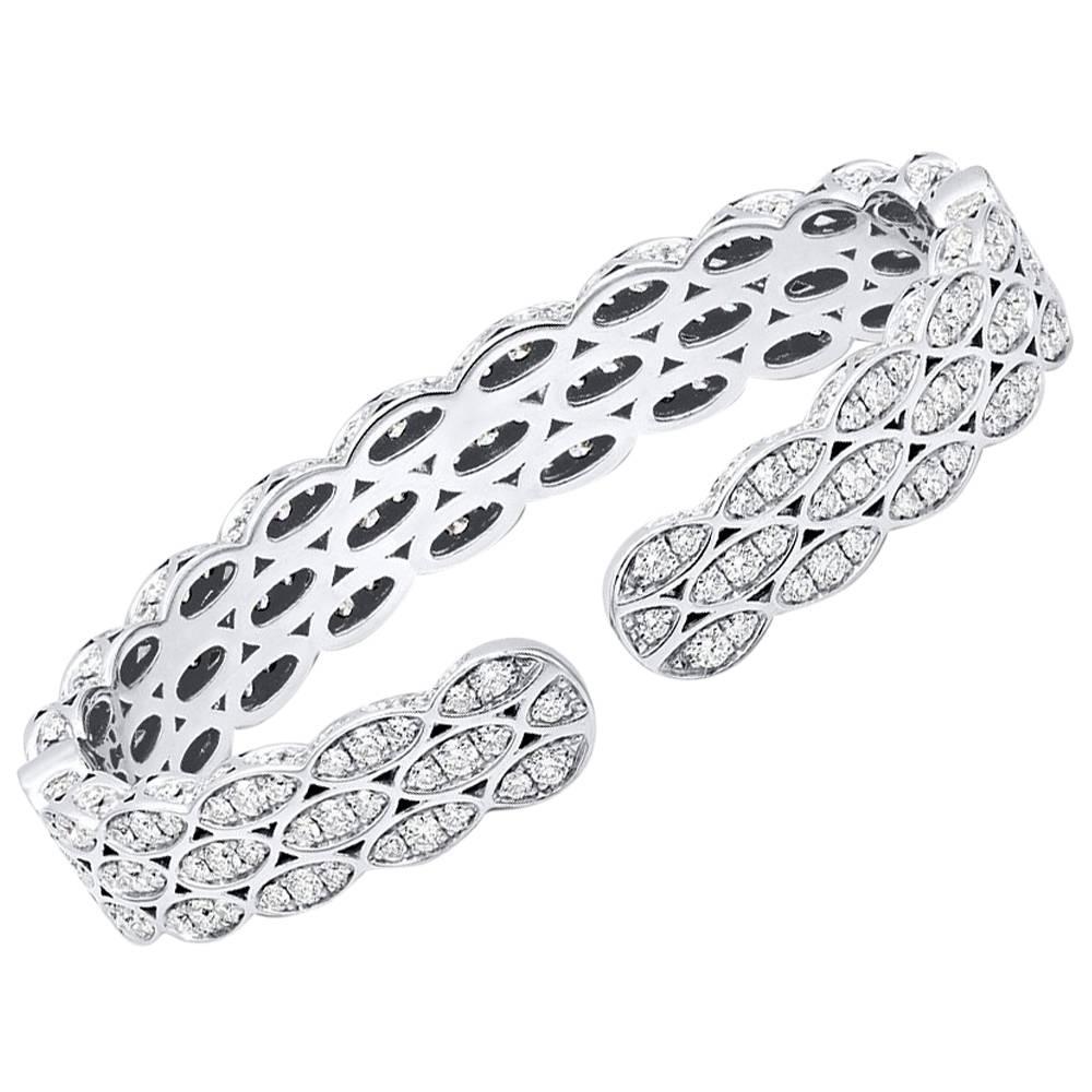 7.40 Carat Diamond 18k White Gold Bangle Bracelet For Sale