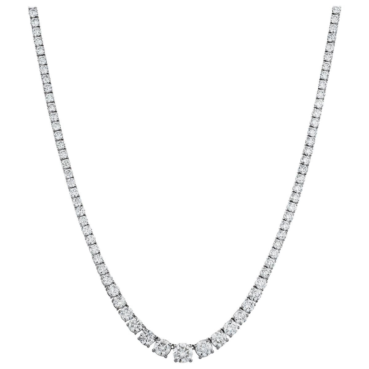 7.40 Carat Diamond Line Necklace 18 Karat White Gold 4 Claws Set Riviera Tennis