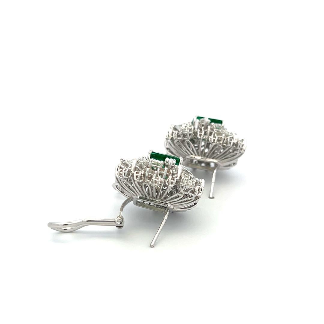7.40 Carat Emerald Cut Emerald 6.42 Carat X Diamond White Gold Clip On Earrings For Sale 7