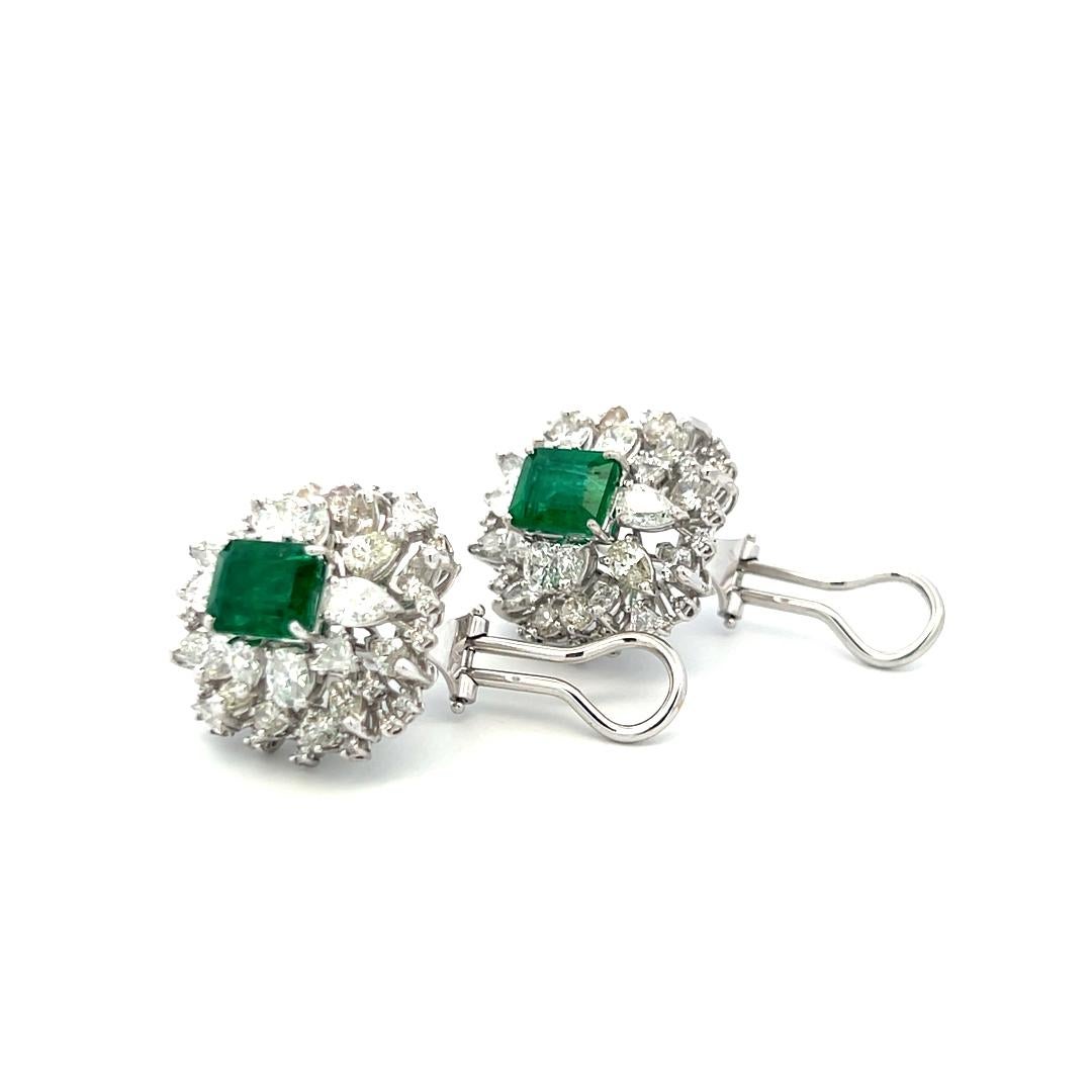 7.40 Carat Emerald Cut Emerald 6.42 Carat X Diamond White Gold Clip On Earrings For Sale 4