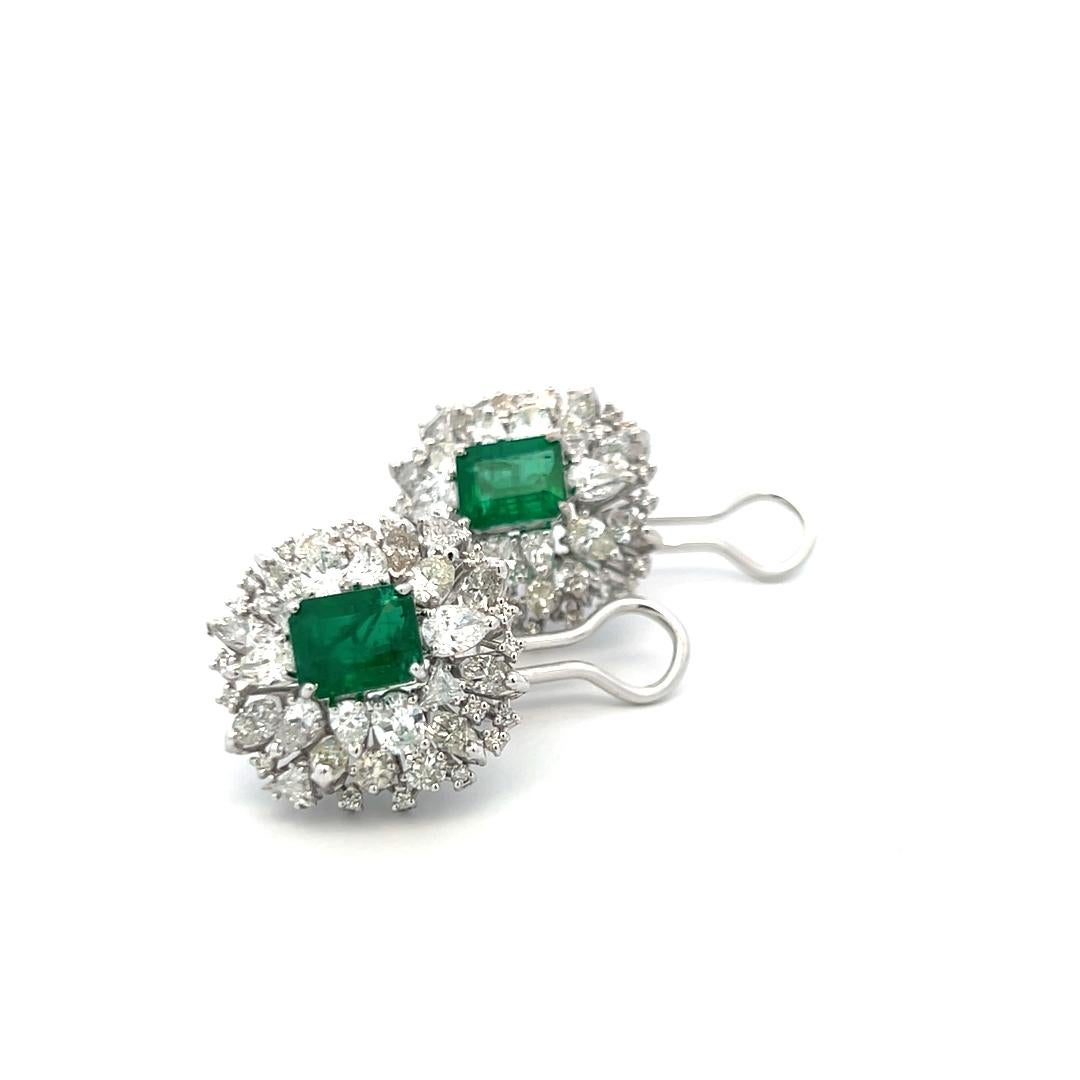 7.40 Carat Emerald Cut Emerald 6.42 Carat X Diamond White Gold Clip On Earrings For Sale 5