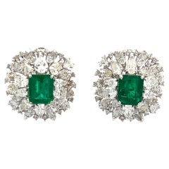 7.40 Carat Emerald Cut Emerald 6.42 Carat X Diamond White Gold Clip On Earrings