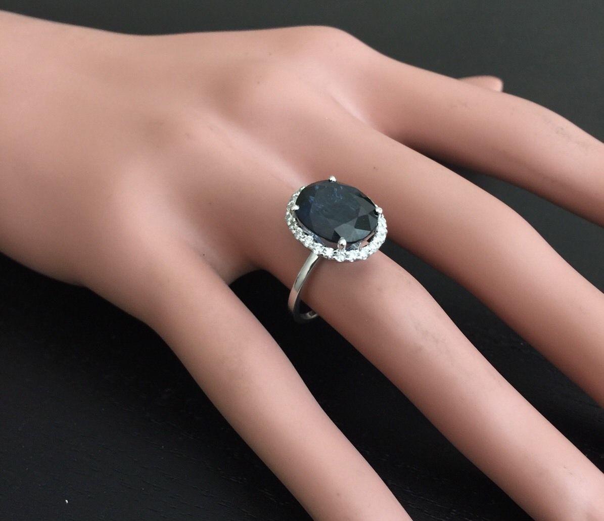 7.40 Carat Exquisite Natural Blue Sapphire and Diamond 14 Karat Solid White Gold For Sale 1