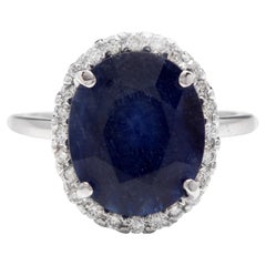 7.40 Carat Exquisite Natural Blue Sapphire and Diamond 14 Karat Solid White Gold
