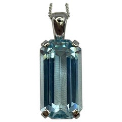7.40 Carat Fine Blue Aquamarine Emerald Cut 950 Platinum Pendant Necklace