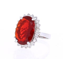 7.40 Carat Fire Opal Diamond Cocktail White Gold Ring