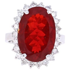 7.40 Carat Fire Opal Diamond Cocktail White Gold Ring