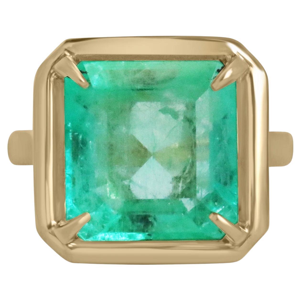 7.40 Carat Huge Colombian Emerald-Asscher Cut Solitaire Cocktail Ring 18K For Sale