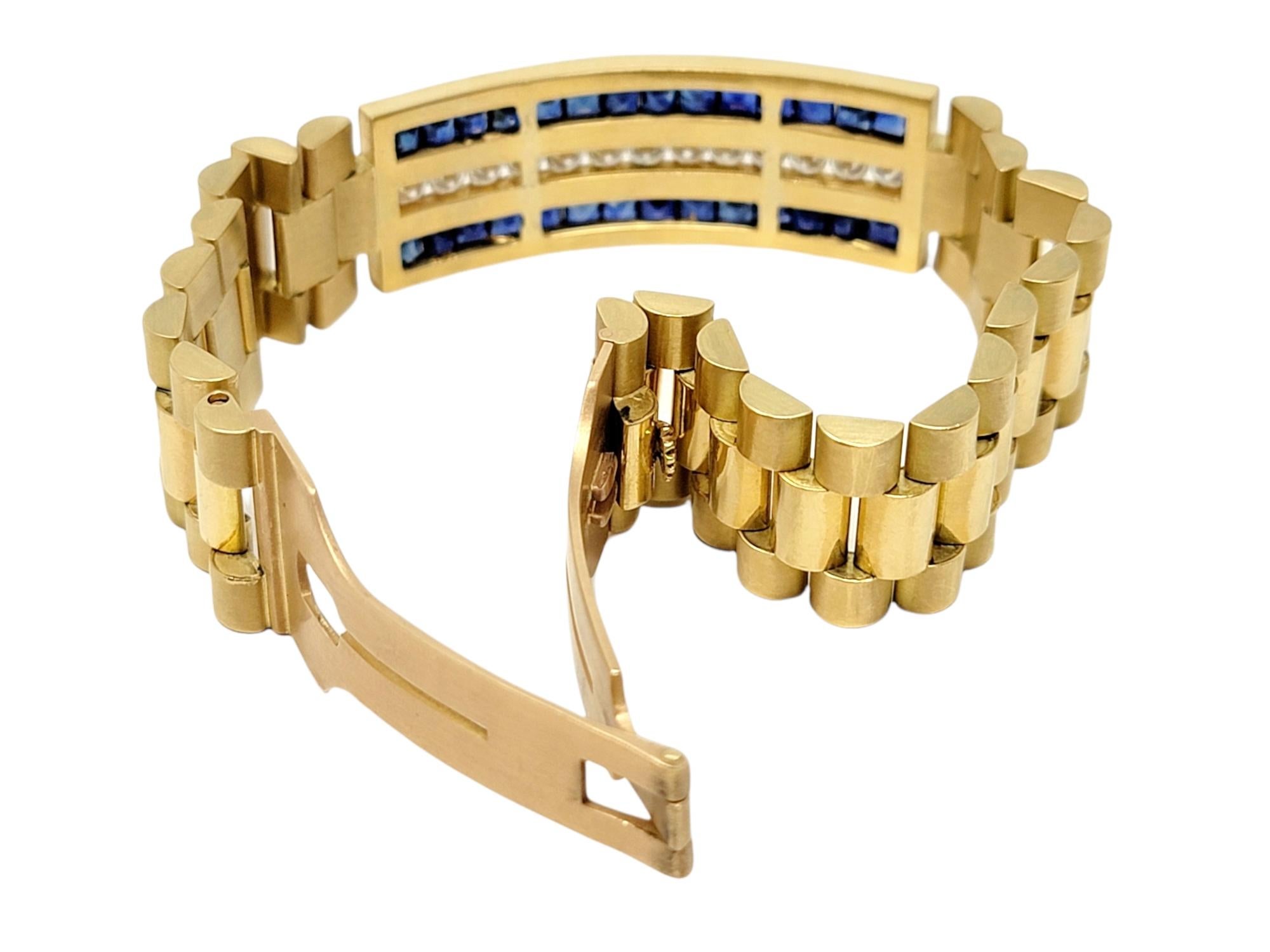 7.40 Carat Mens Diamond and Sapphire Watch Link Bracelet in 18 Karat Yellow Gold 1