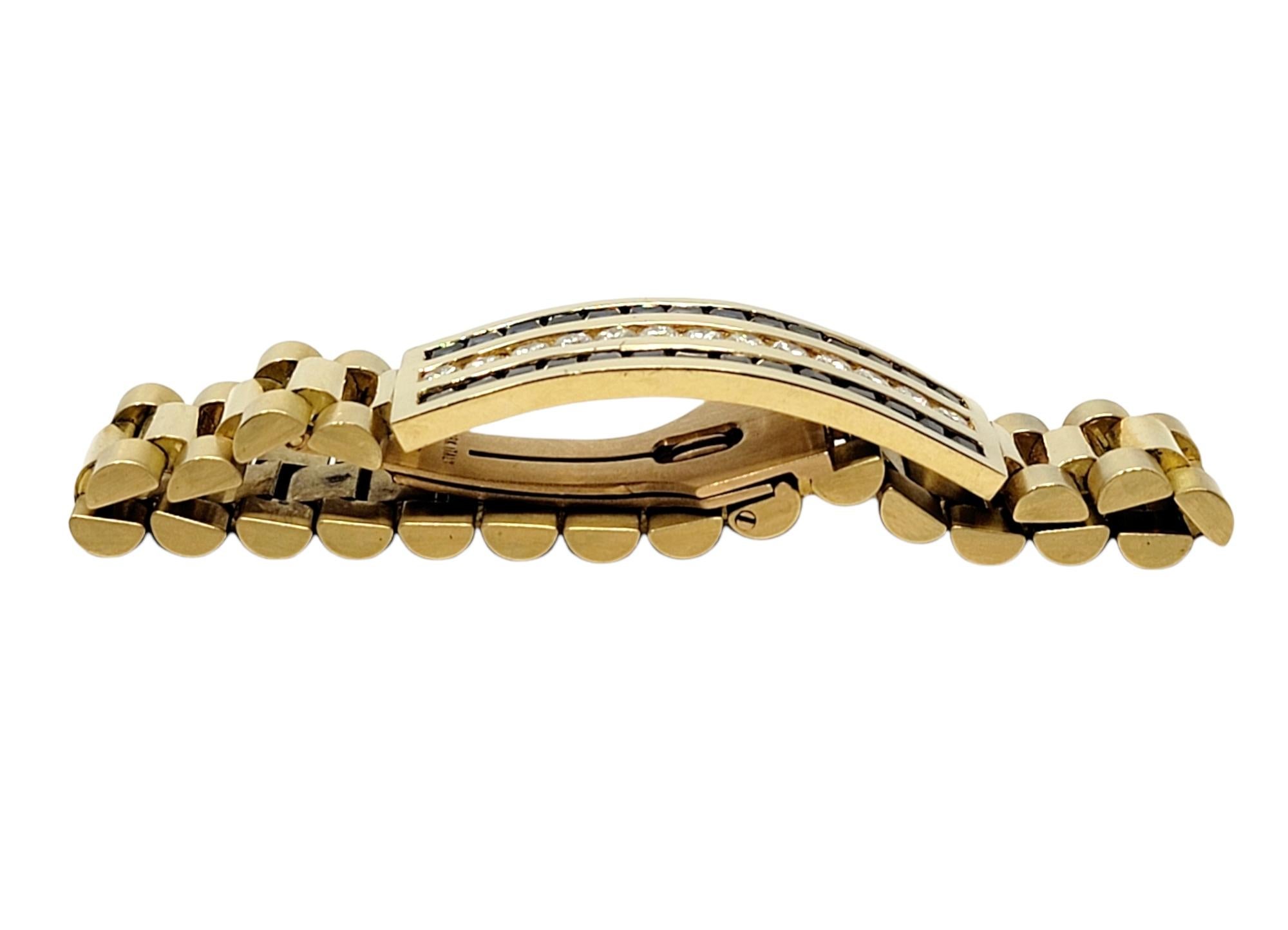 7.40 Carat Mens Diamond and Sapphire Watch Link Bracelet in 18 Karat Yellow Gold 2