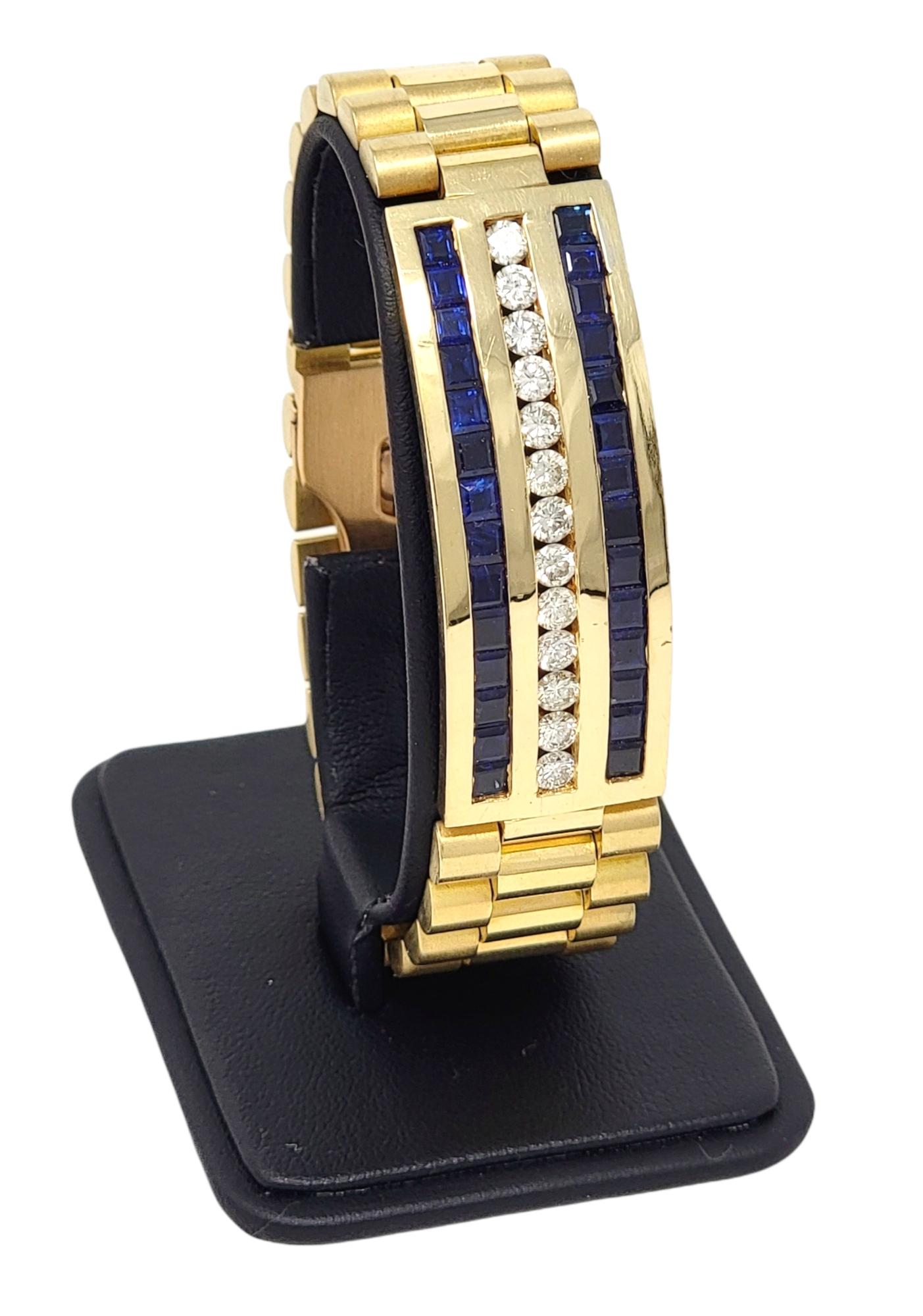 7.40 Carat Mens Diamond and Sapphire Watch Link Bracelet in 18 Karat Yellow Gold 5