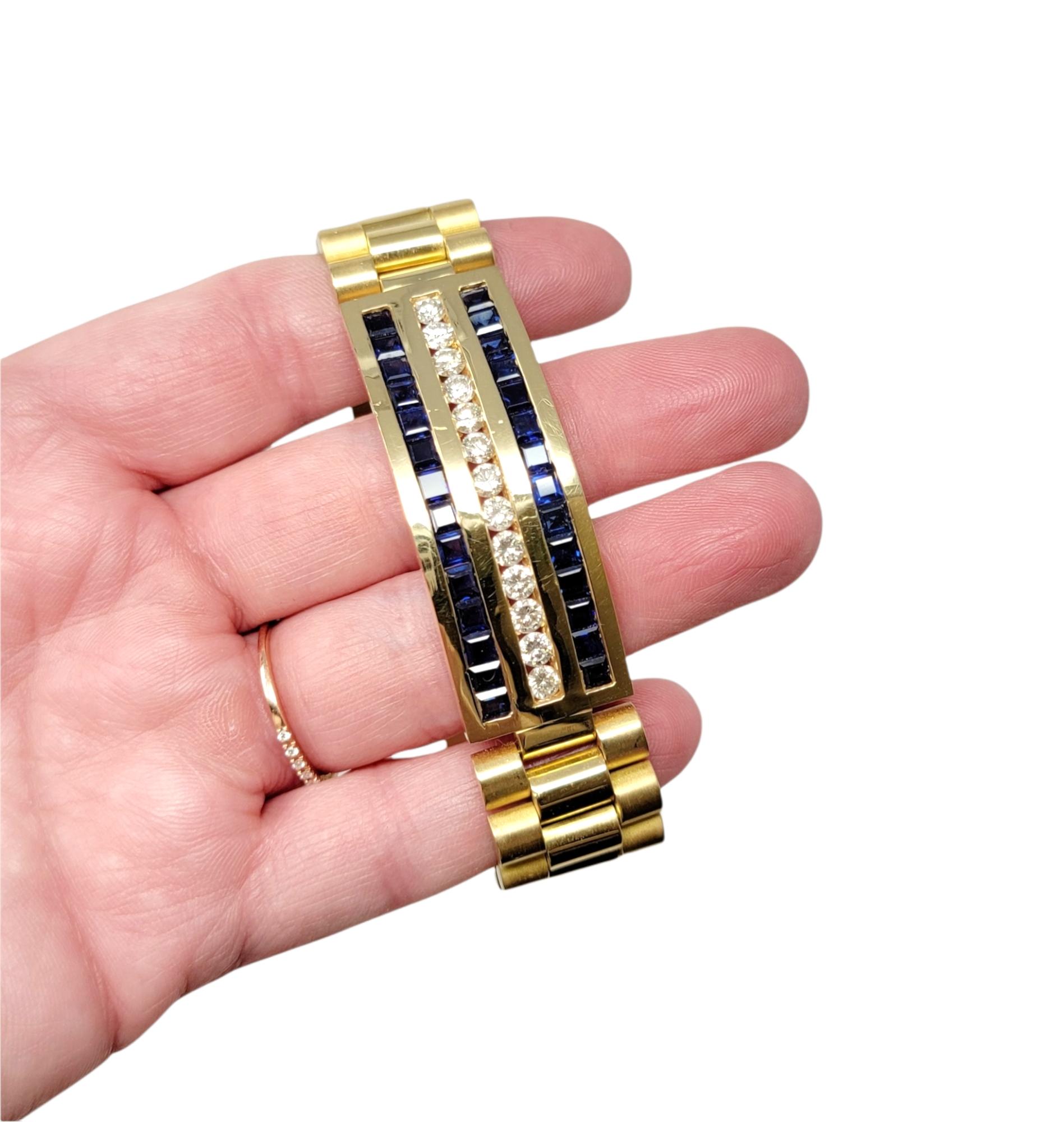 7.40 Carat Mens Diamond and Sapphire Watch Link Bracelet in 18 Karat Yellow Gold 6