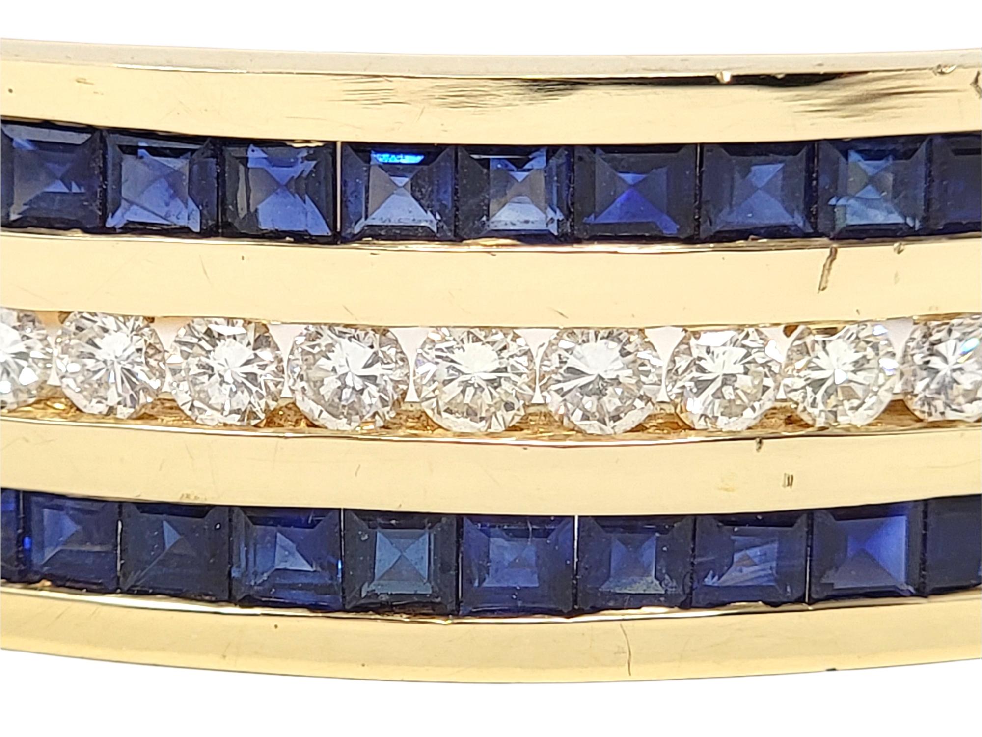 Contemporary 7.40 Carat Mens Diamond and Sapphire Watch Link Bracelet in 18 Karat Yellow Gold