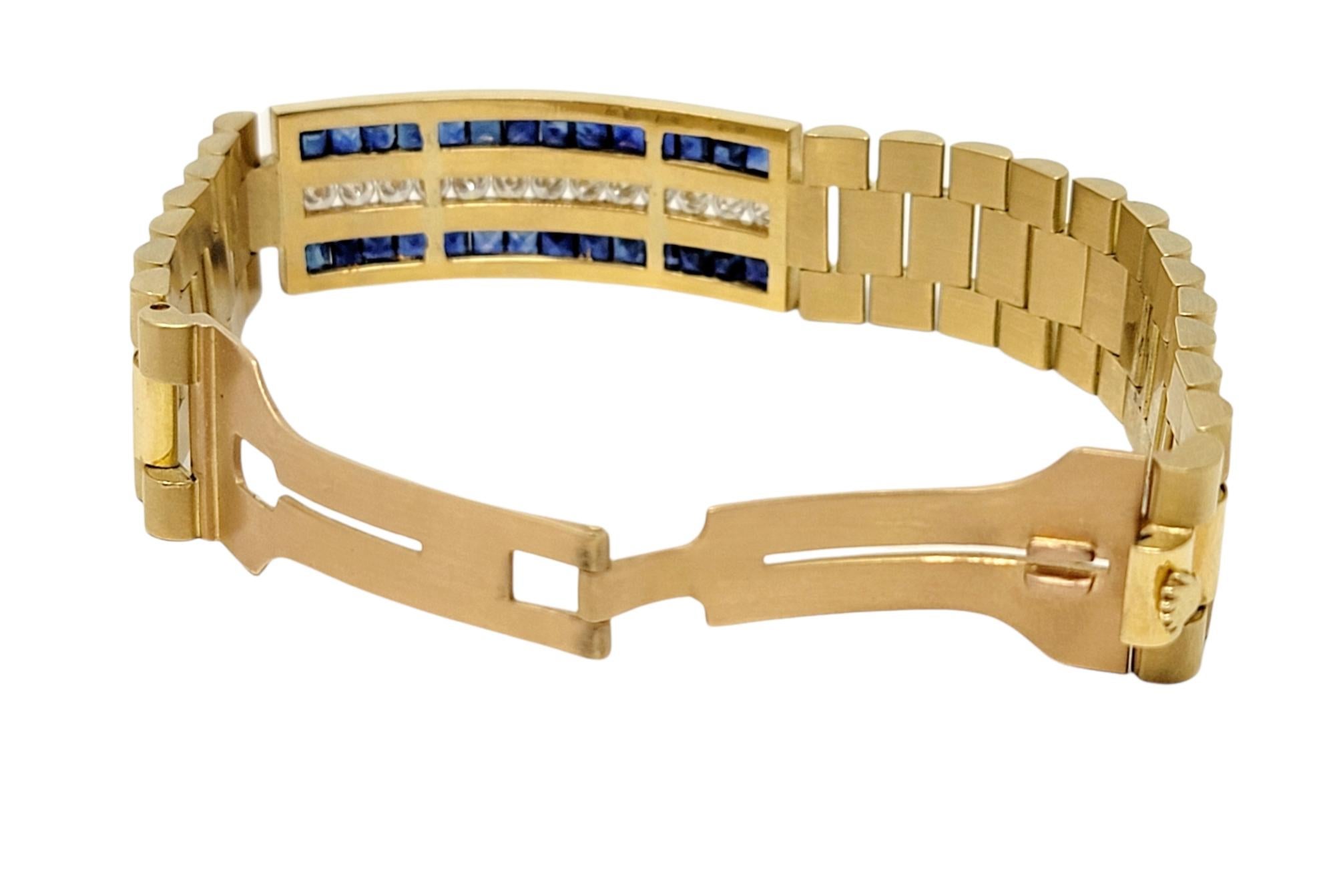 Men's 7.40 Carat Mens Diamond and Sapphire Watch Link Bracelet in 18 Karat Yellow Gold