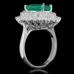 7.40 Carat Natural Emerald & Diamond 14k Solid White Gold Ring