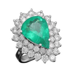 7.40 Carat Natural Emerald & Diamond 14k Solid White Gold Ring