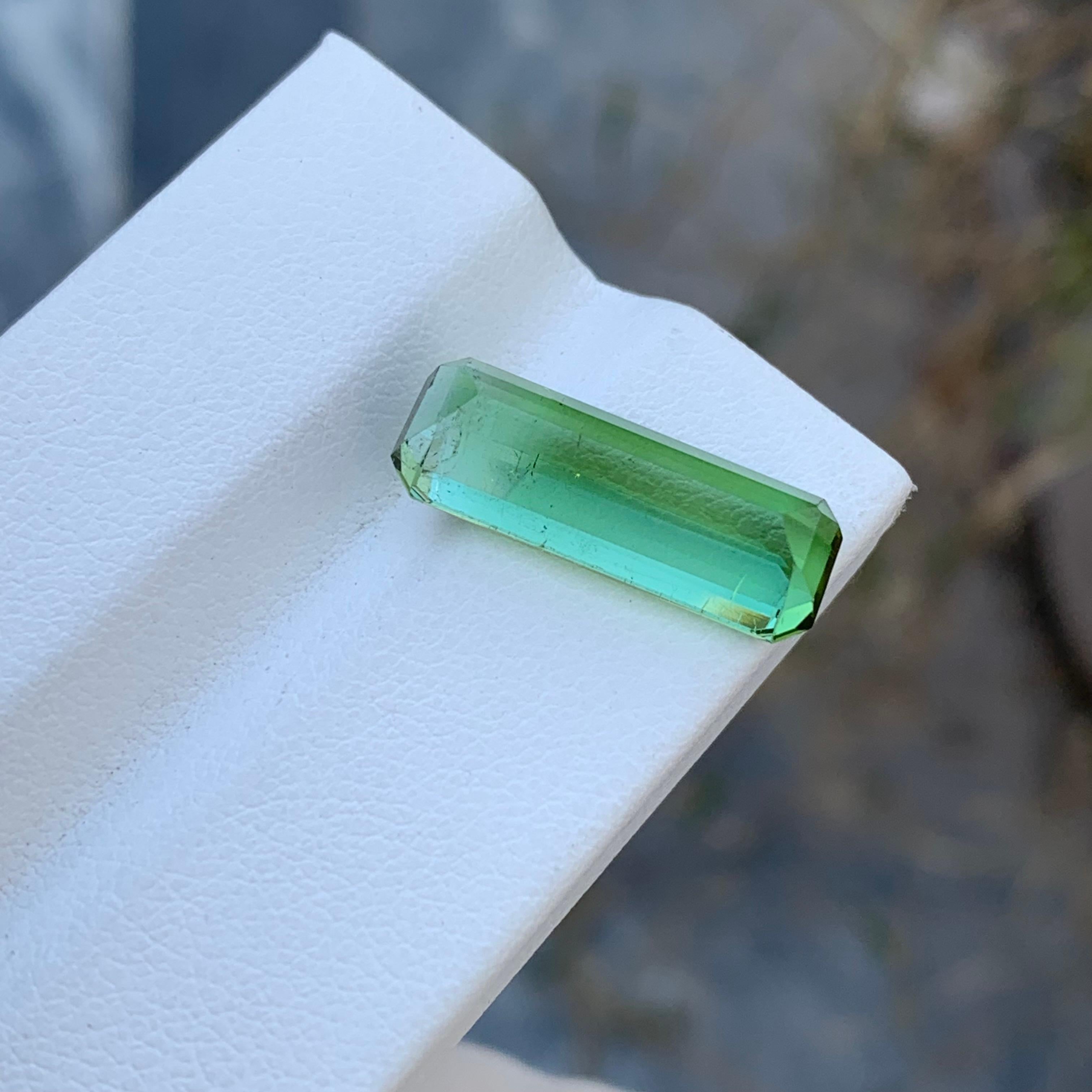 7.40 Carat Natural Loose Long Slightly Included Emerald Shape Mint Tourmaline  For Sale 4
