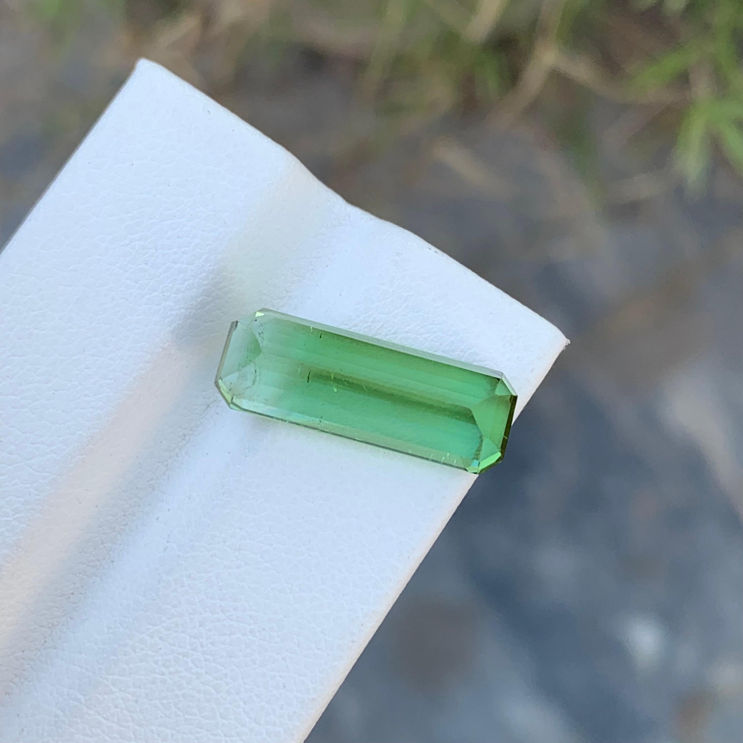 7.40 Carat Natural Loose Long Slightly Included Emerald Shape Mint Tourmaline  For Sale 5