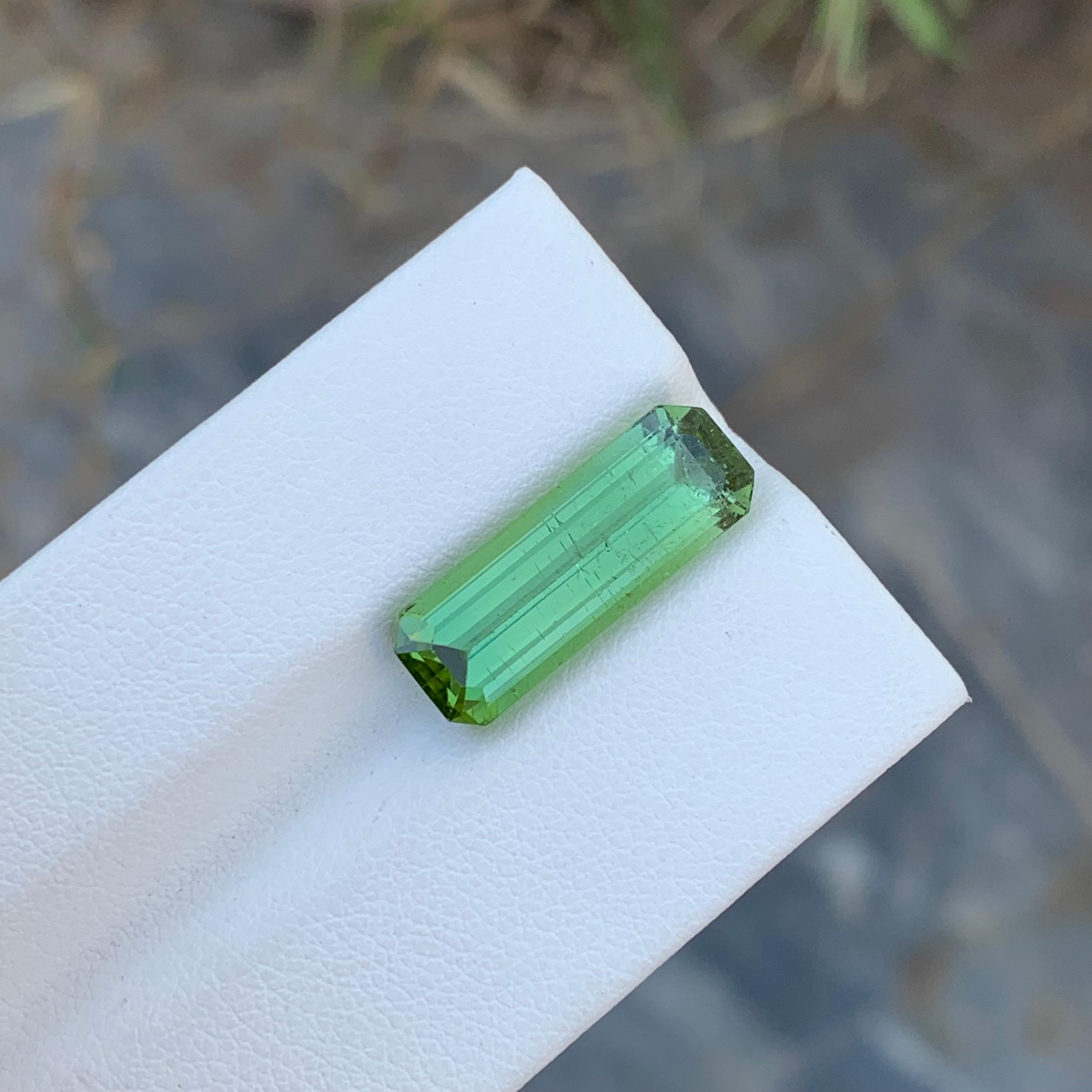 Emerald Cut 7.40 Carat Natural Loose Long Slightly Included Emerald Shape Mint Tourmaline  For Sale