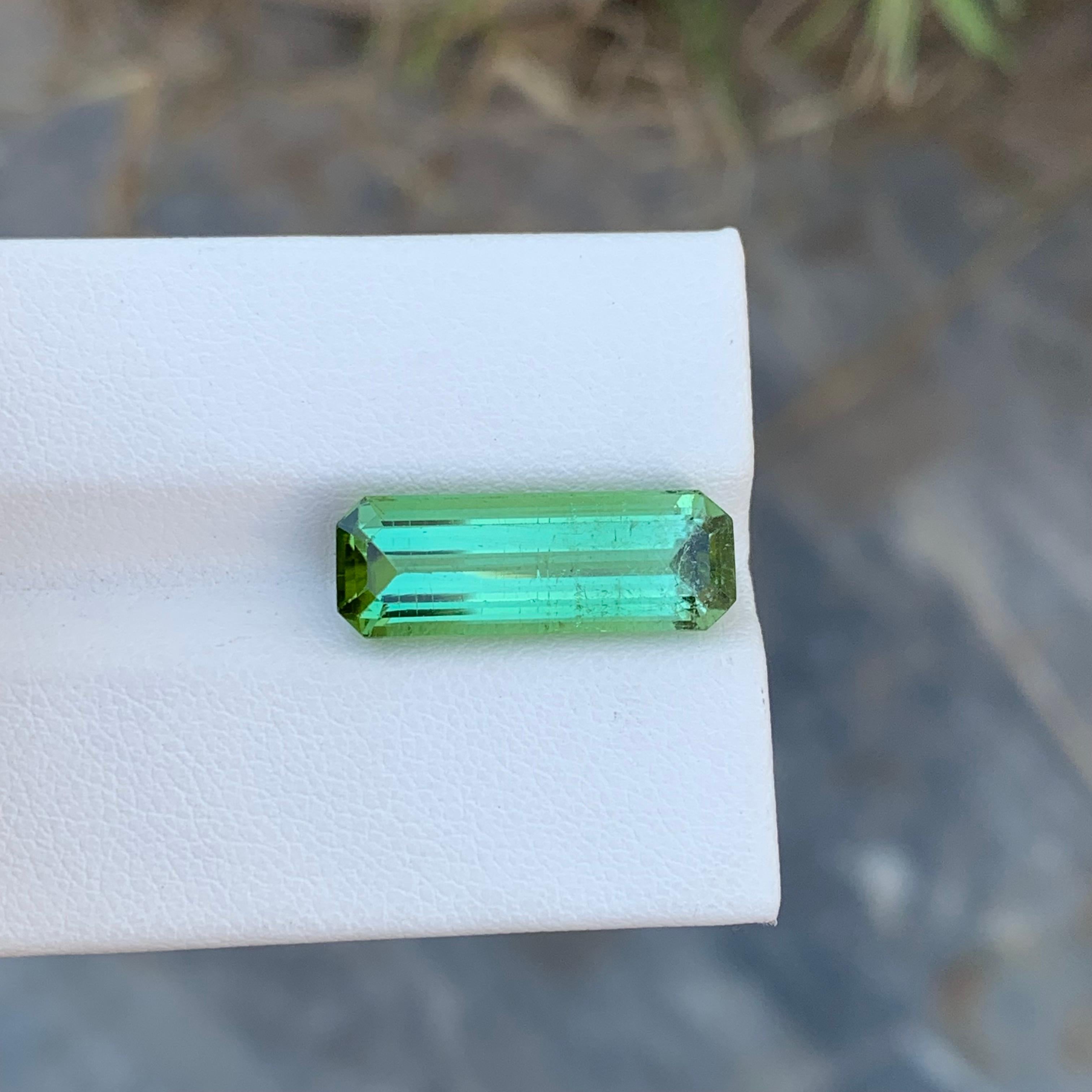 7.40 Carat Natural Loose Long Slightly Included Emerald Shape Mint Tourmaline  For Sale 1