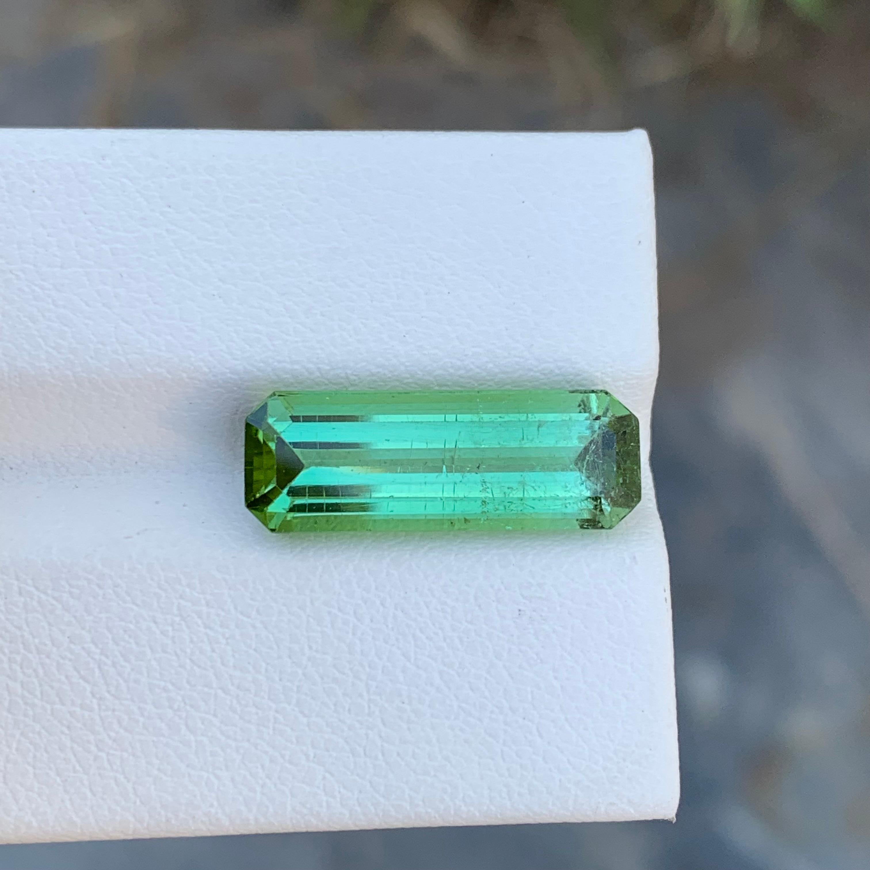 7.40 Carat Natural Loose Long Slightly Included Emerald Shape Mint Tourmaline  For Sale 2