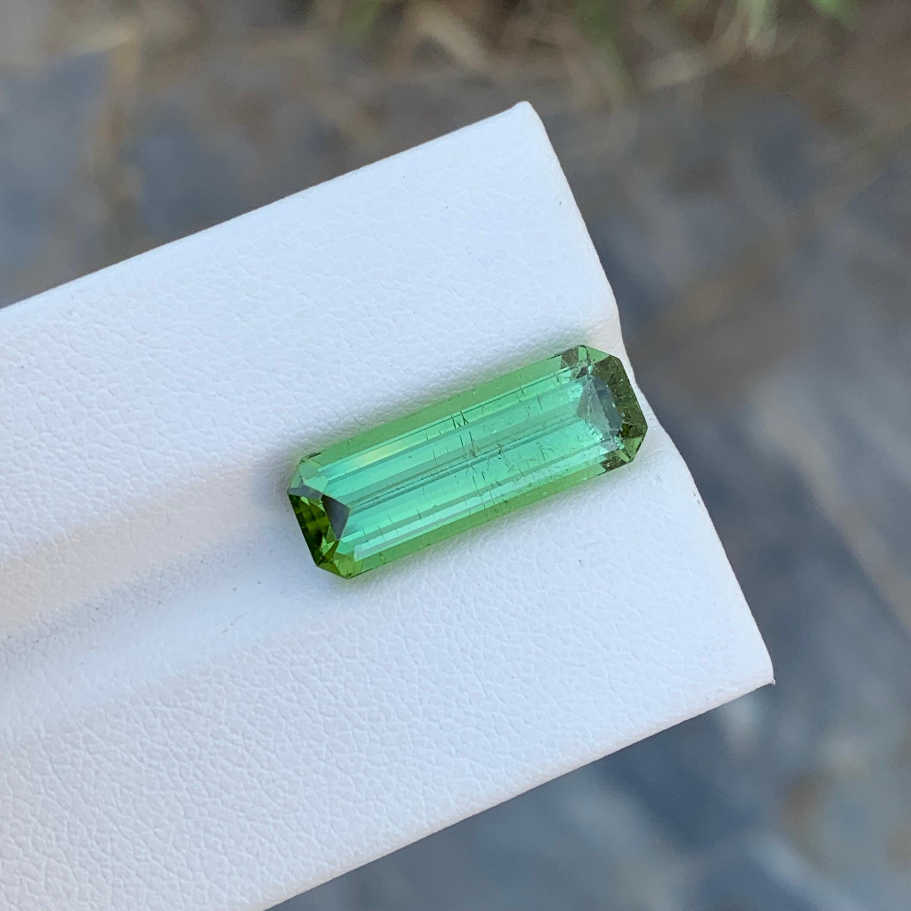 7.40 Carat Natural Loose Long Slightly Included Emerald Shape Mint Tourmaline  For Sale 3