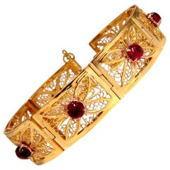 Bracelet vintage en or 14 carats avec spinelle naturelle ouverte et dorée de 7,40 carats