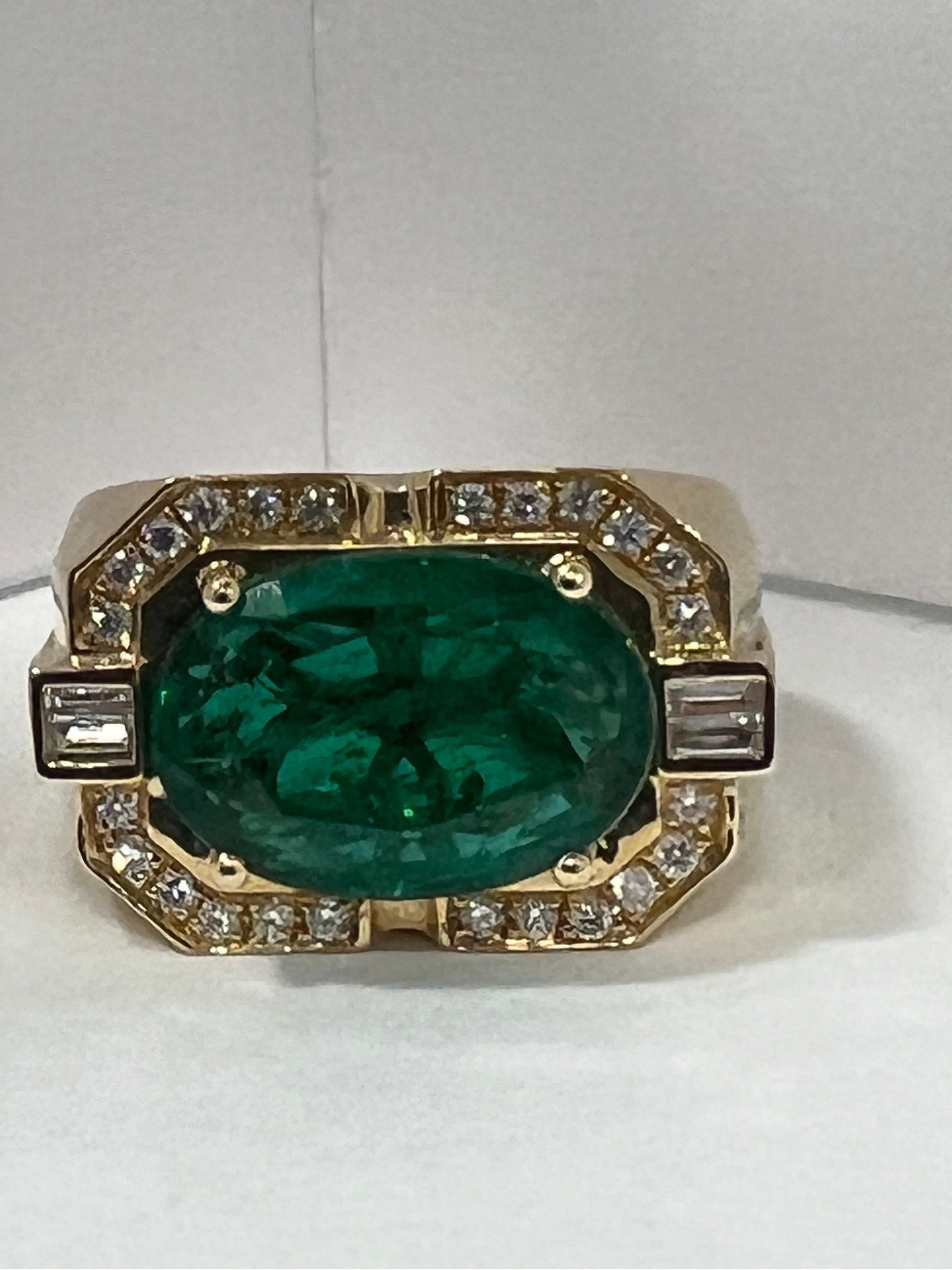 Oval Cut 7.40 Carat Oval Emerald Mens Ring  For Sale