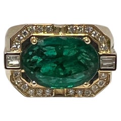 7.40 Carat Oval Emerald Mens Ring