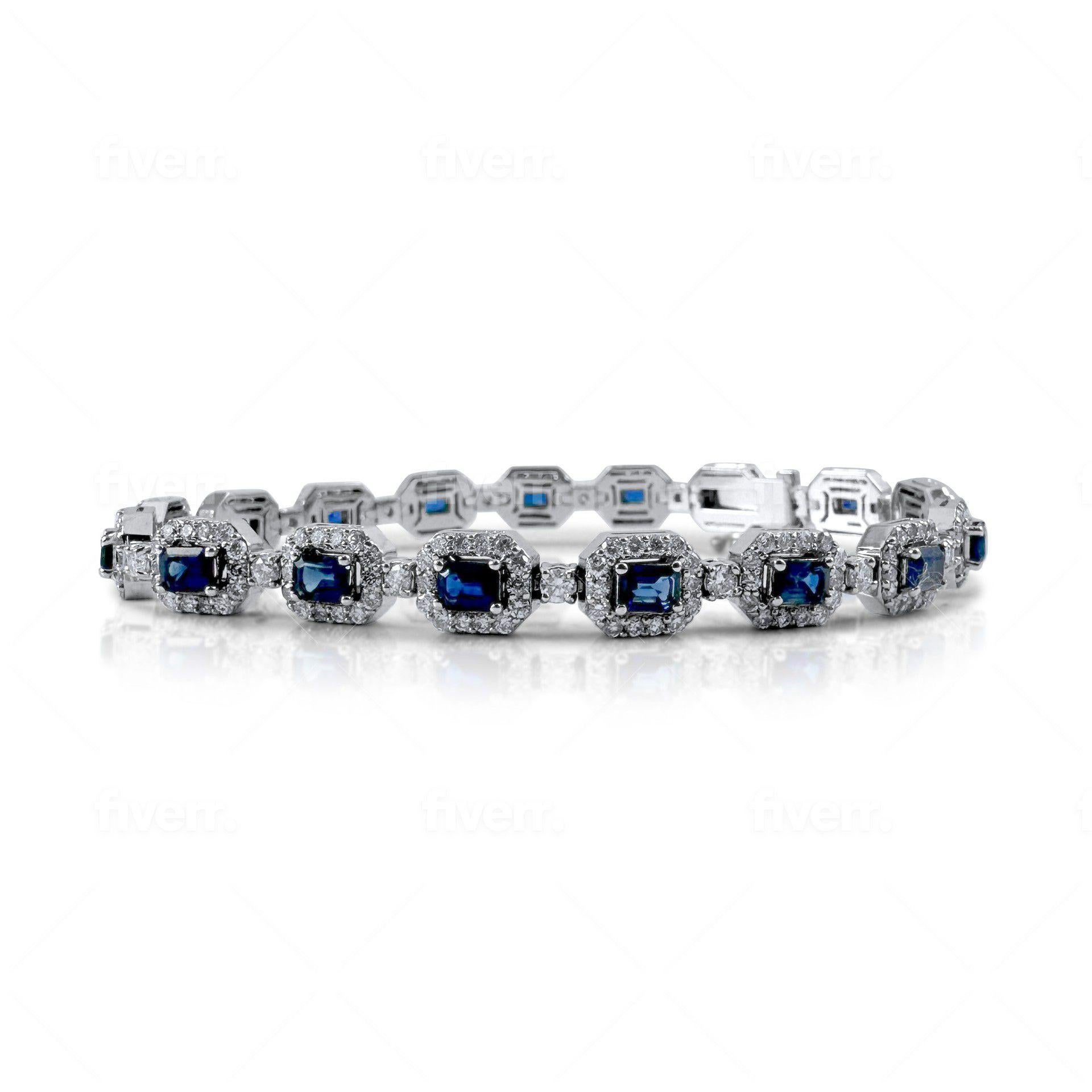 da uomo o donna Bracciale con zaffiro e diamanti da 7,40 carati in oro bianco 18 carati in vendita