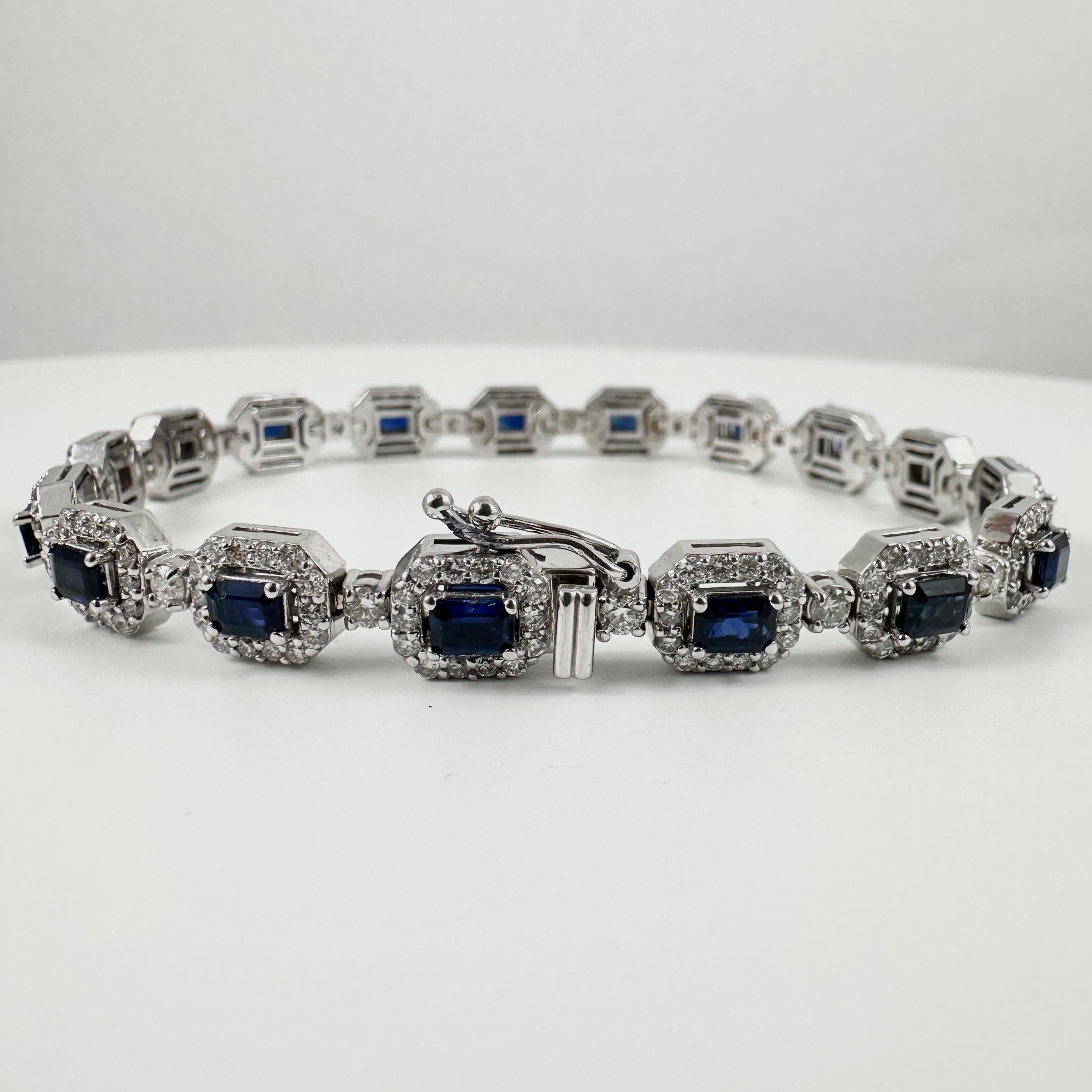 Bracciale con zaffiro e diamanti da 7,40 carati in oro bianco 18 carati in vendita 3